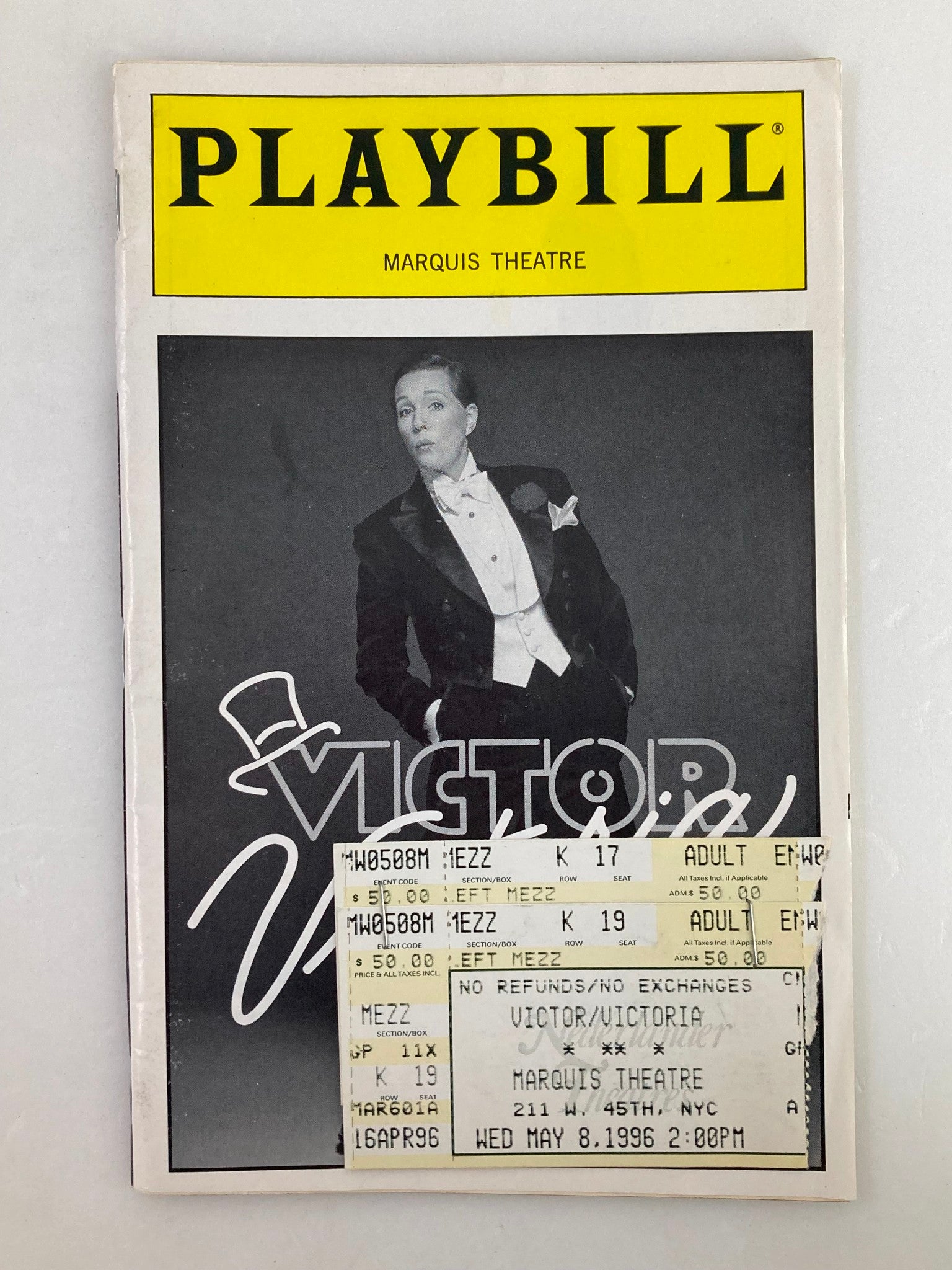 1996 Playbill Marquis Theatre Julie Andrews, Tony Roberts in Victor/Victoria