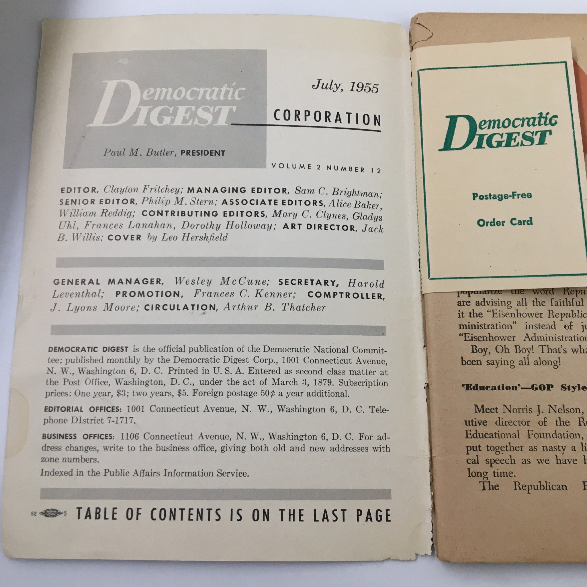 VTG Democratic Digest Magazine July 1955 Slow Down in Welfare