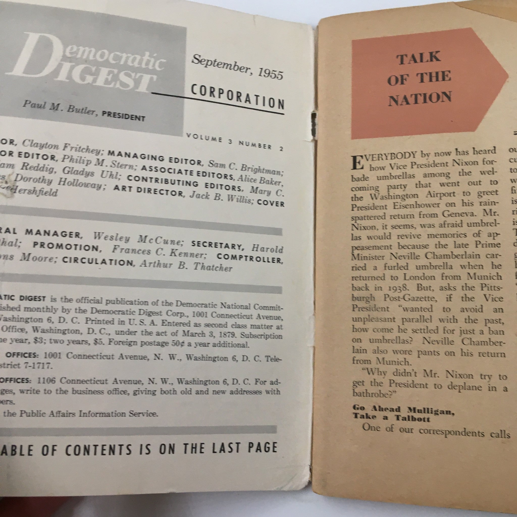 VTG Democratic Digest Magazine September 1955 Dwight Eisenhower I Love Labor