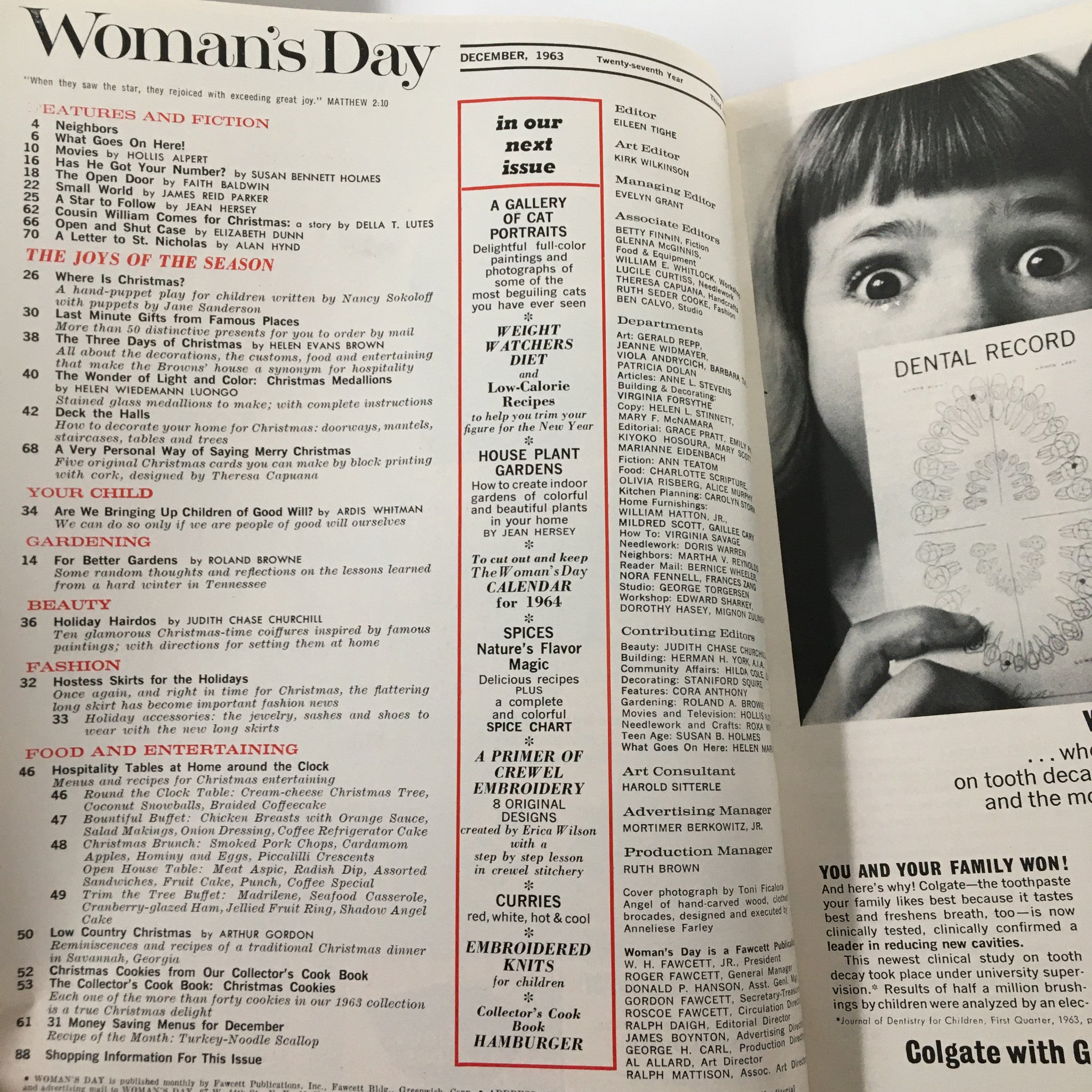 VTG Woman's Day Magazine December 1963 Hand-Puppet Play Christmas No Label