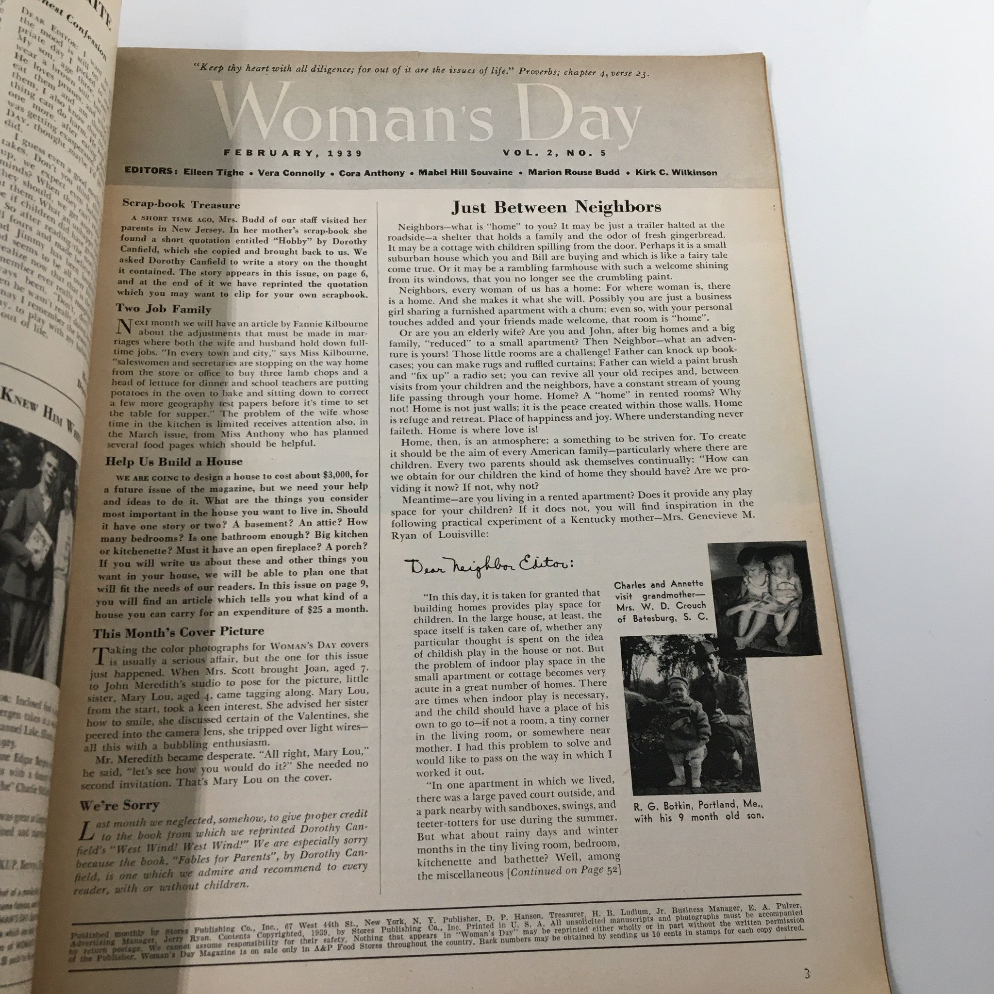 VTG Woman's Day Magazine February 1939 Just Between Neighbors No Label