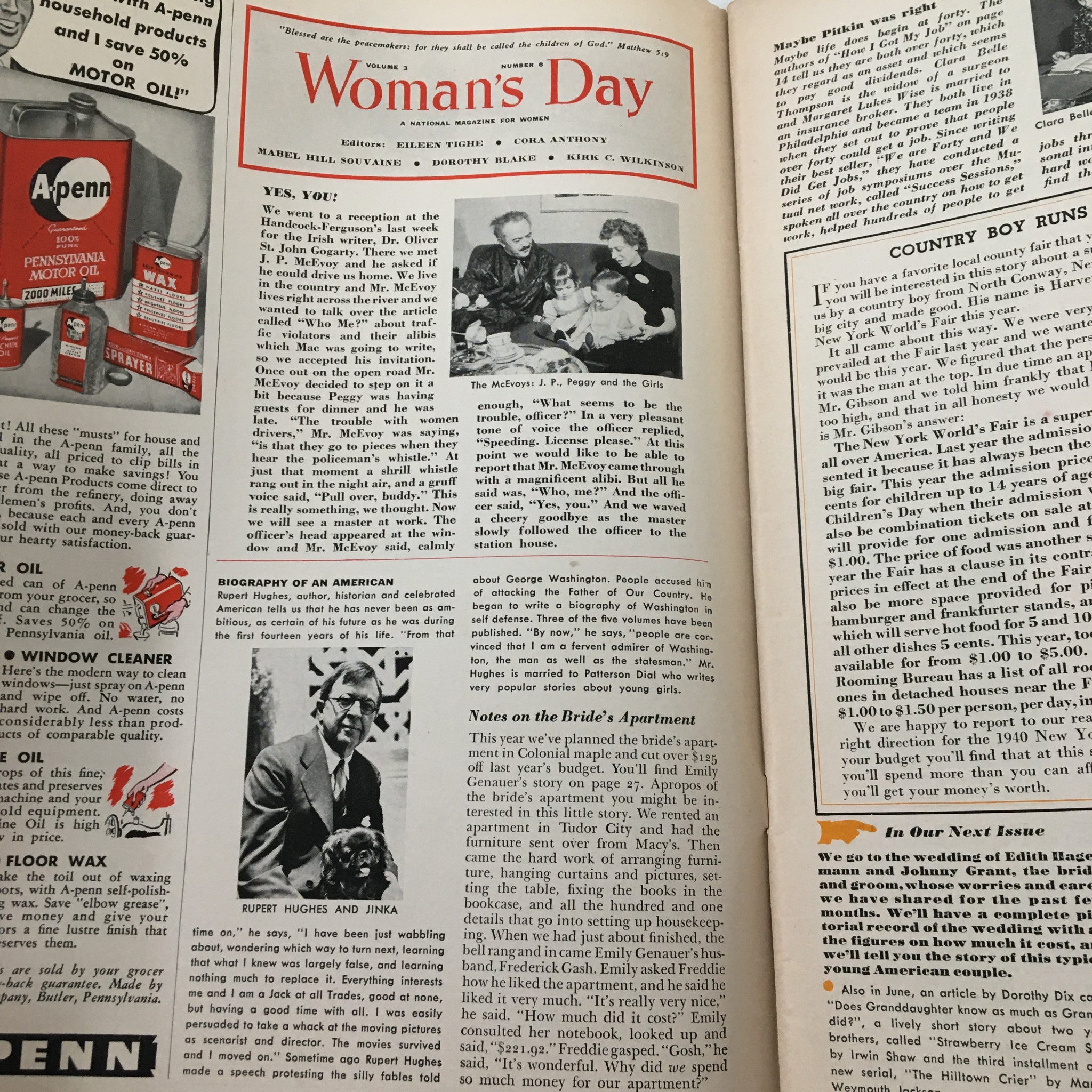 VTG Woman's Day Magazine May 1940 Rupert Hughes and Jinka No Label