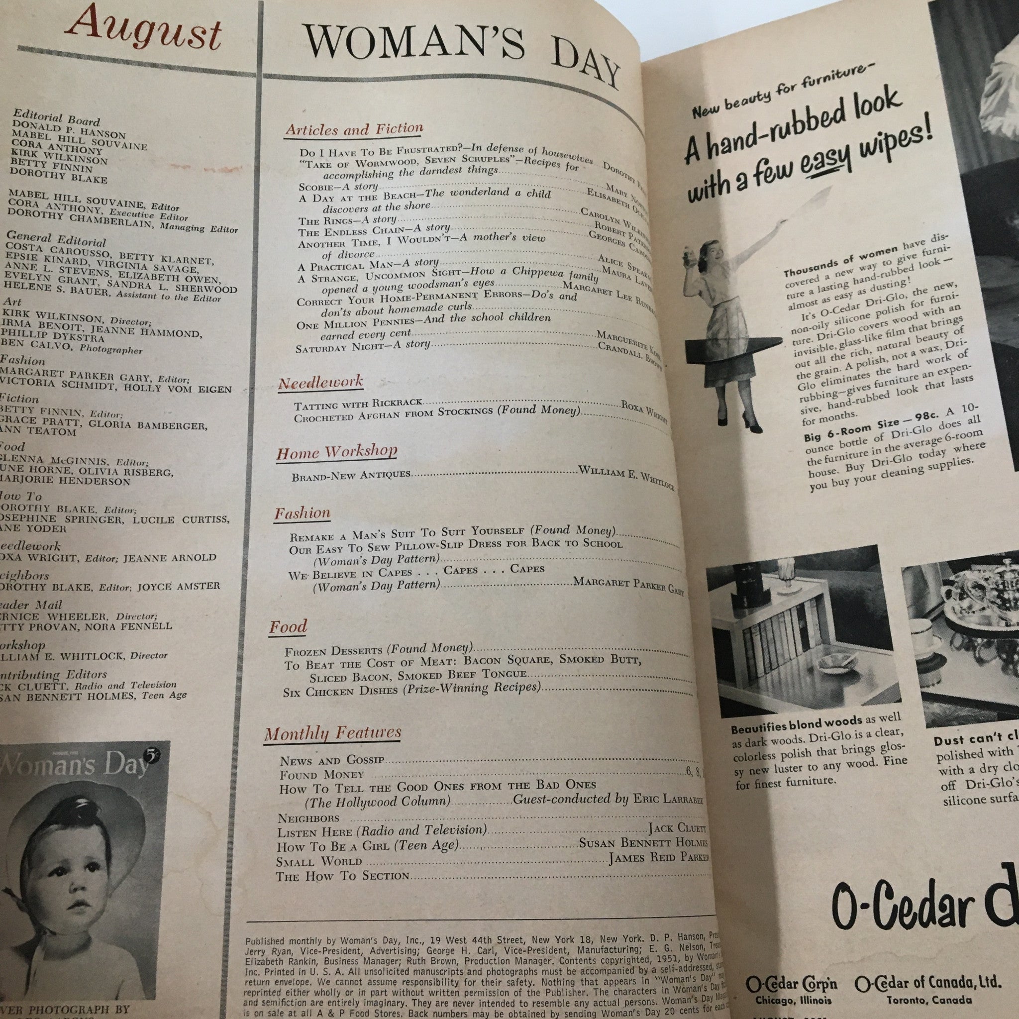 VTG Woman's Day Magazine August 1951 A Day at the Beach Child Discovers No Label