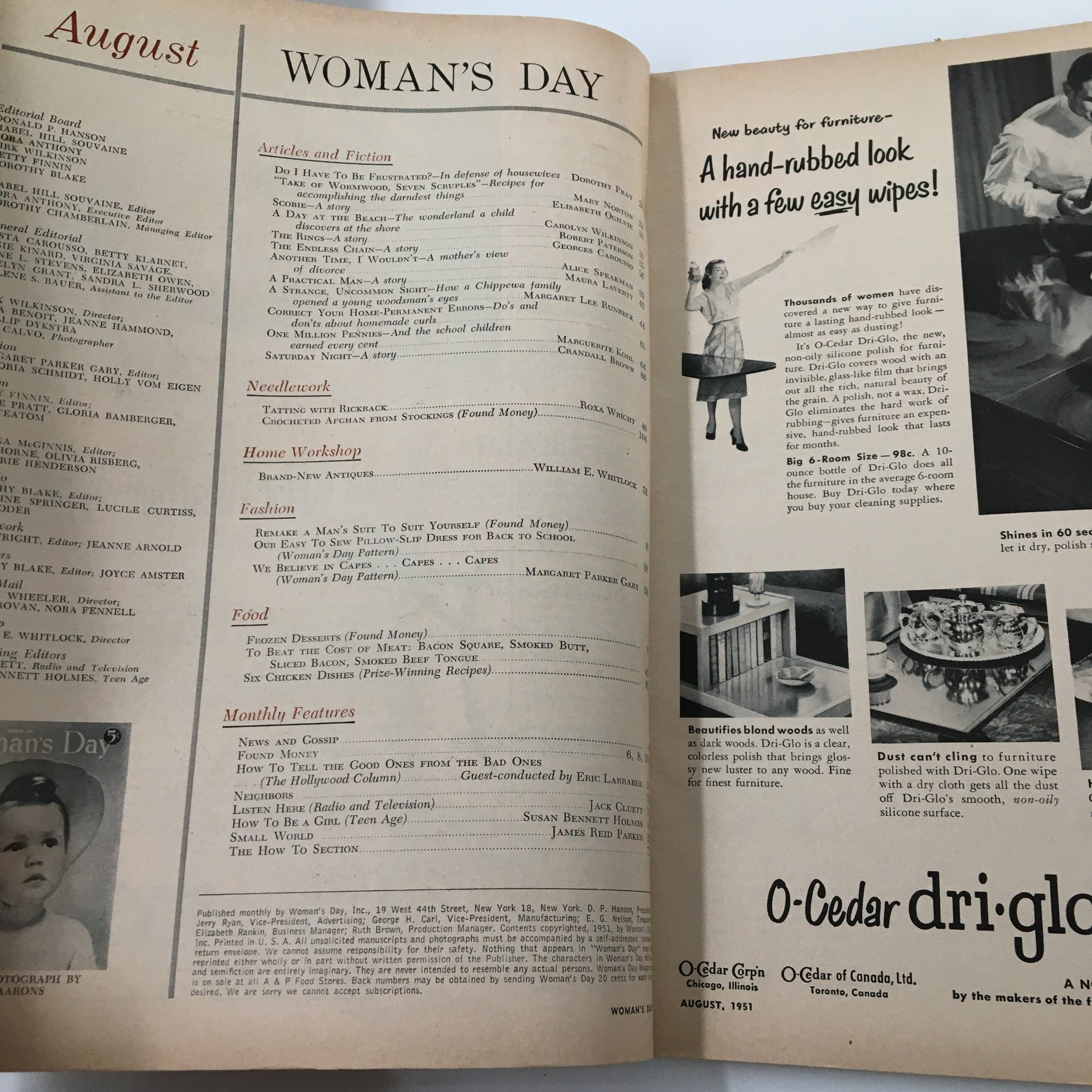 VTG Woman's Day Magazine August 1951 The Endless Chain - A Story No Label