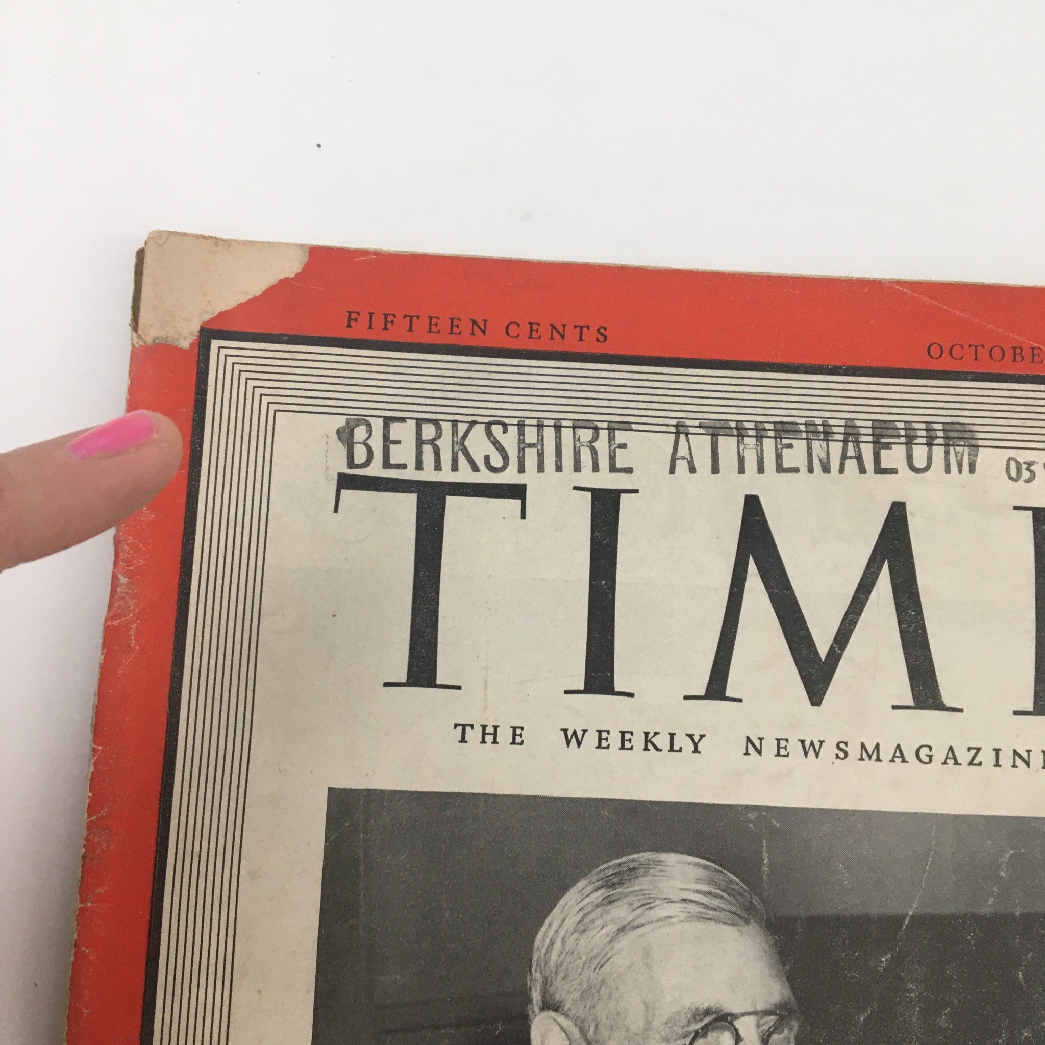 Time Magazine October 7 1940 Cover showing condition details including minor wear and a labeled edge, featuring Defense Commissioner William S. Knudsen.