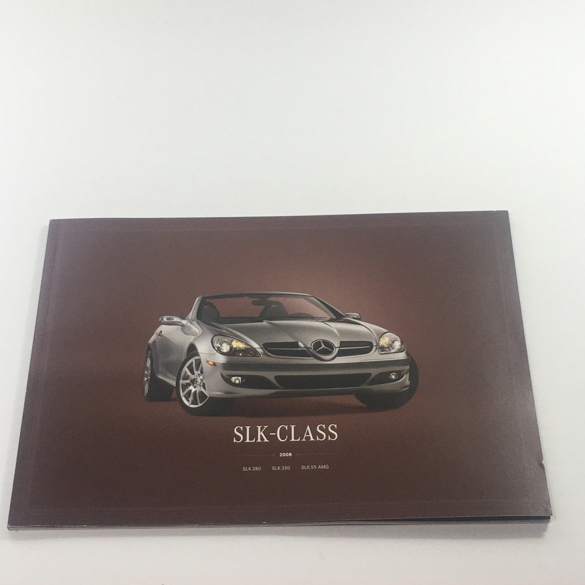 2008 Mercedes-Benz SLK-Class 280-350-55-AMG dealership car auto brochure cover showcasing a sleek silver convertible design.