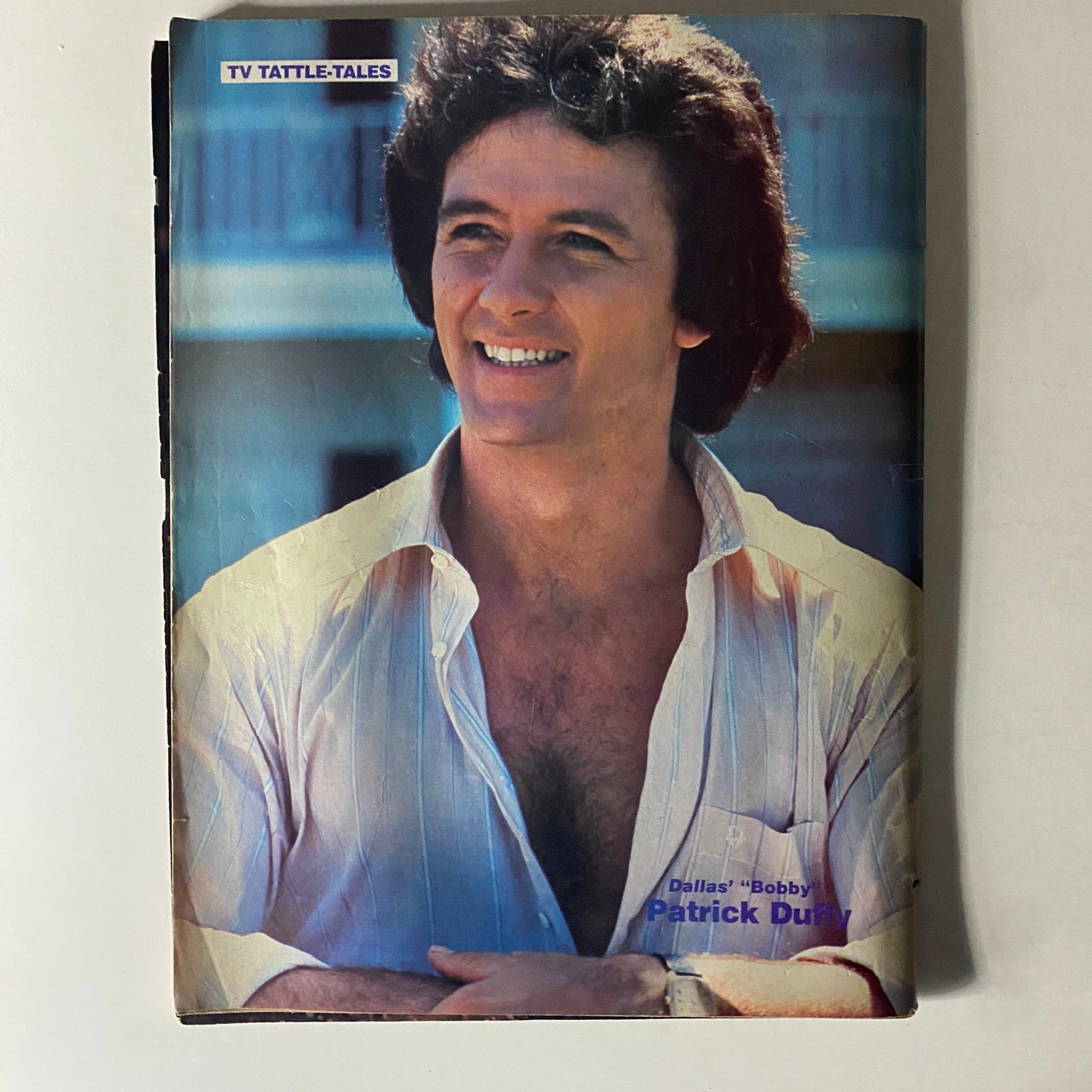 Patrick Duffy smiling on the cover of the 16 Magazine Presents TV Tattle-Tales Fall 1980 edition, known for his role as Bobby on Dallas.
