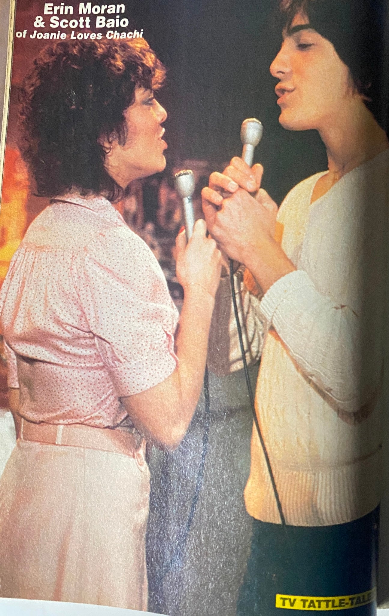 Image of Erin Moran and Scott Baio from Joanie Loves Chachi, featured in 16 Magazine TV & Movie Tattle-Tales Fall 1982.