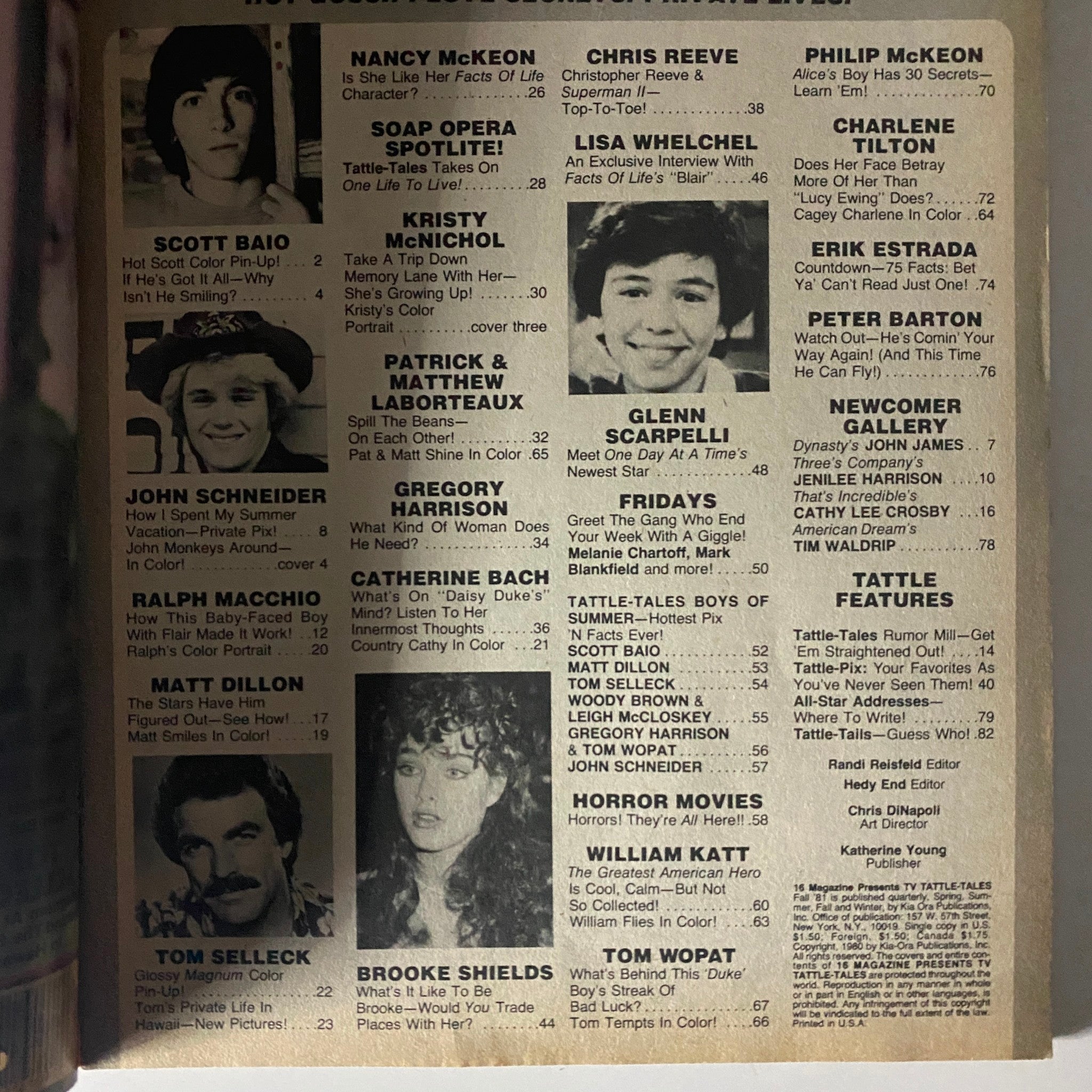 16 Magazine TV & Movie Tattle-Tales Fall 1981 John Schneider Scott Baio No Label