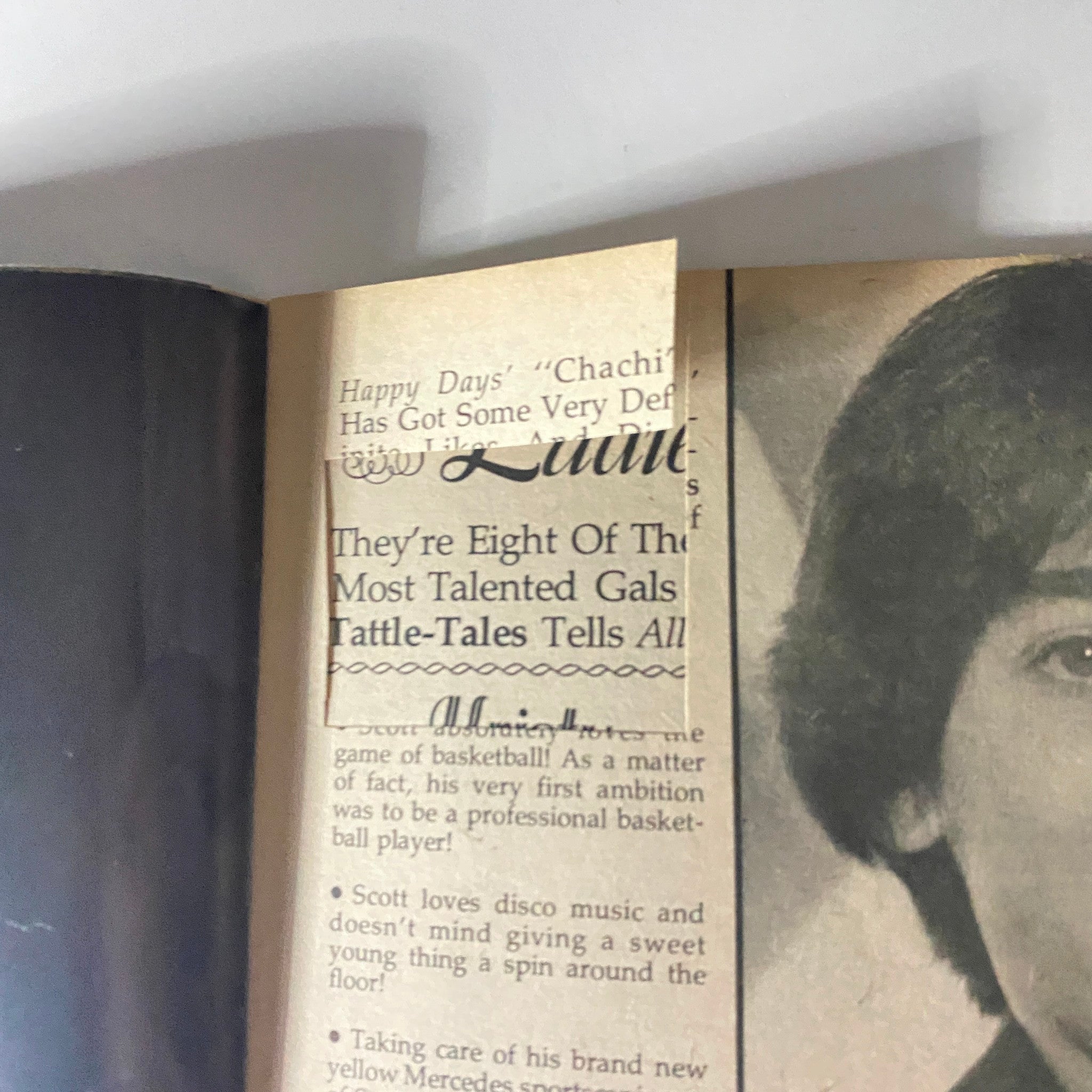 An article page with a cutout in the Summer 1980 issue of 16 Magazine TV Tattle-Tales, highlighting features on talented young stars.