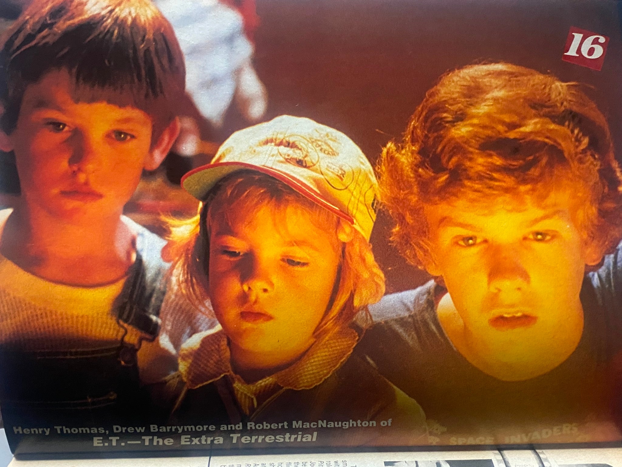 16 Magazine October 1982 cover showing Henry Thomas, Drew Barrymore, and Robert MacNaughton from E.T. - The Extra Terrestrial, reflecting classic 80s cinema.