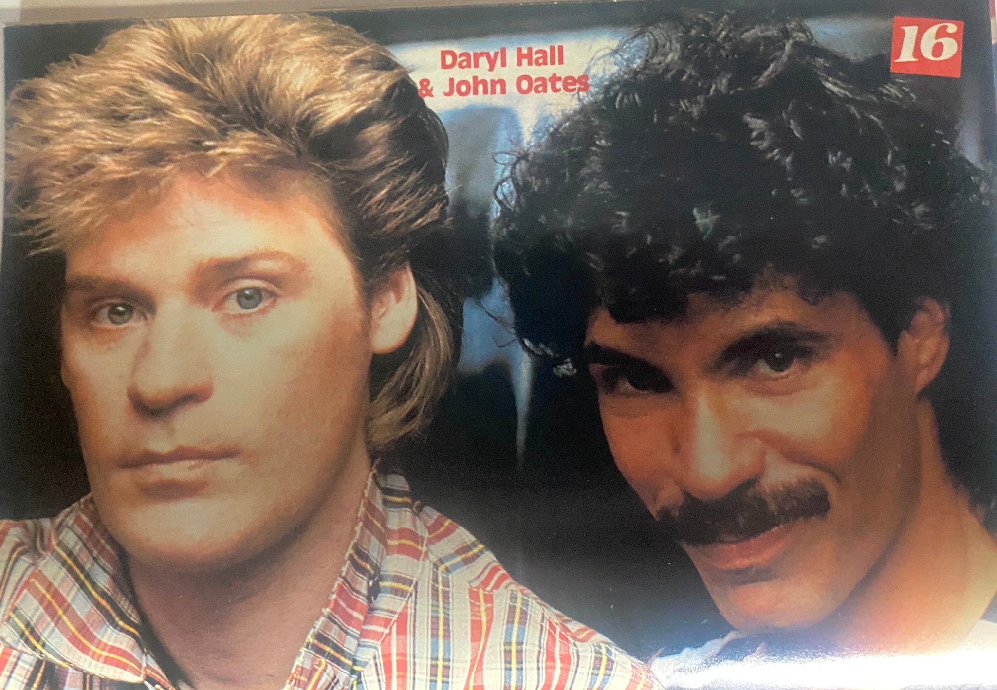 Vintage 16 Magazine cover featuring Daryl Hall and John Oates, July 1982 issue. A nostalgic piece showcasing iconic 80s pop culture.