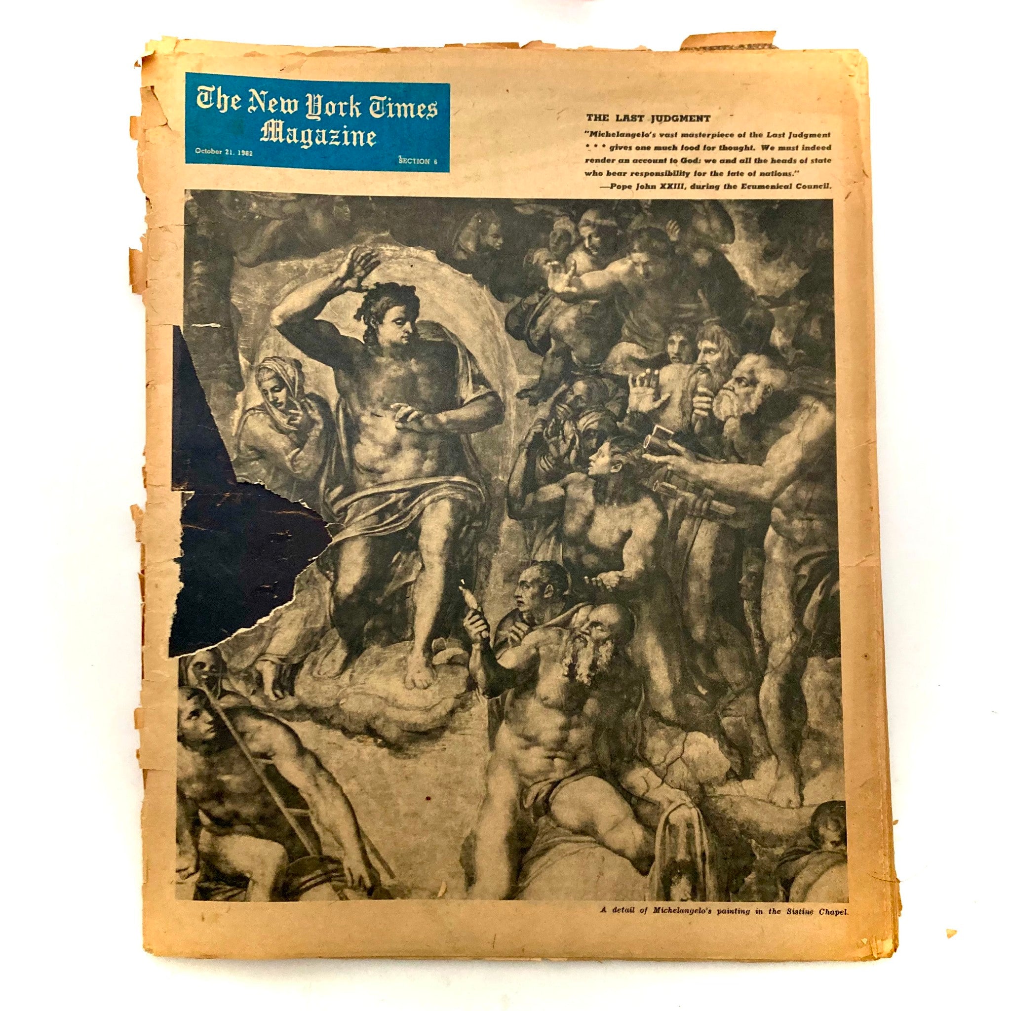 The New York Times Magazine October 21 1962 Michelangelo's Painting No Label