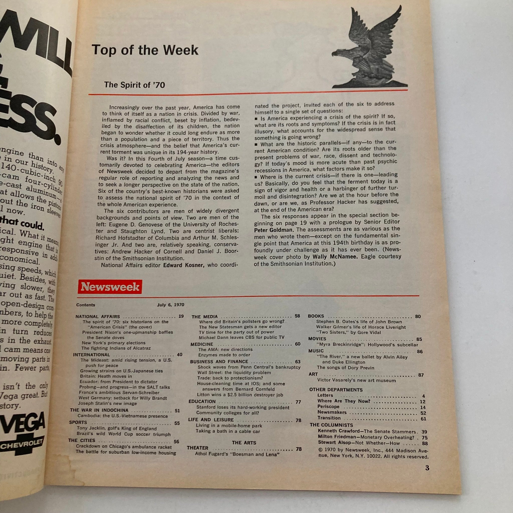 VTG Newsweek Magazine July 6 1970 Six Historians on the 'American Crisis'