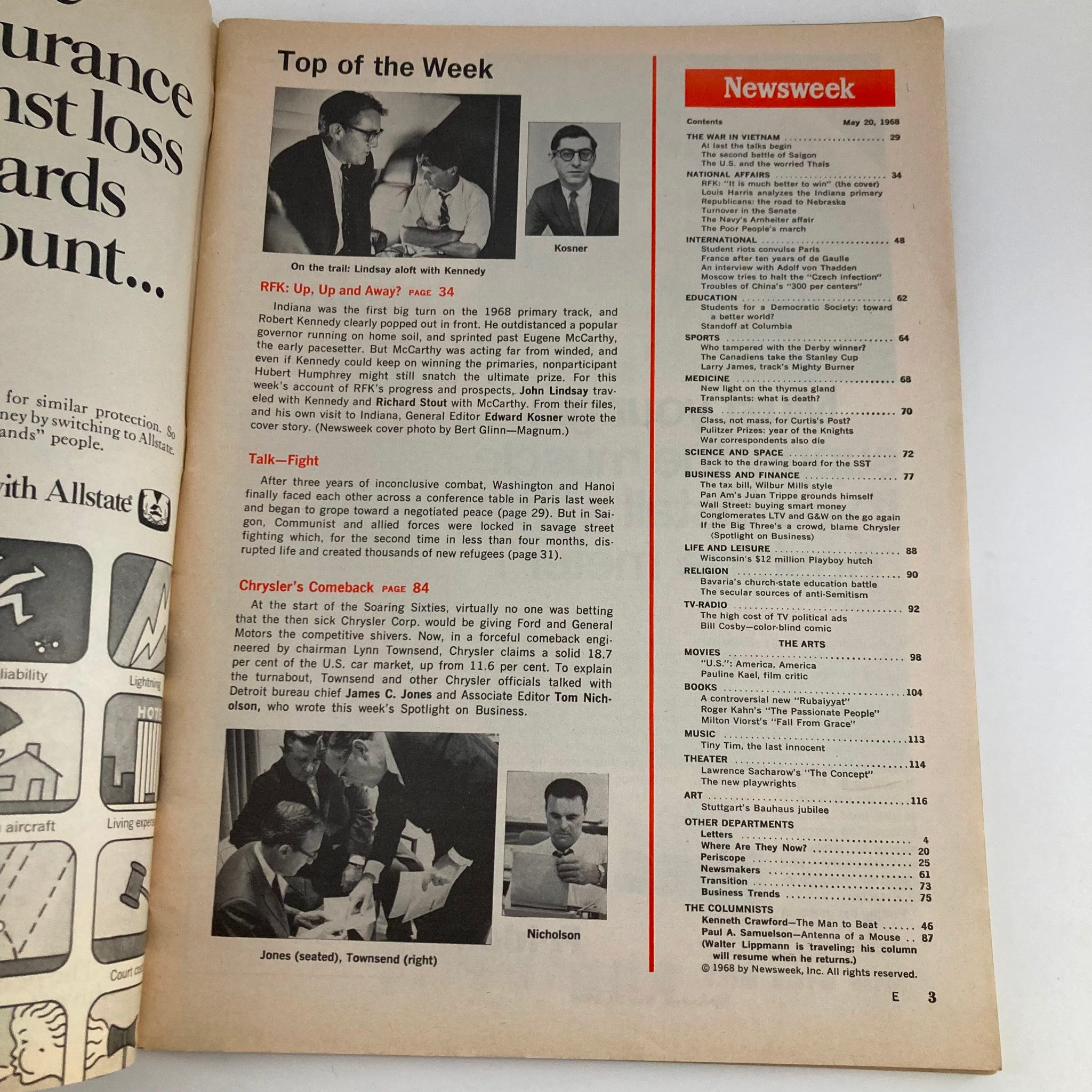 VTG Newsweek Magazine May 20 1968 Robert F. Kennedy Up, Up and Away?