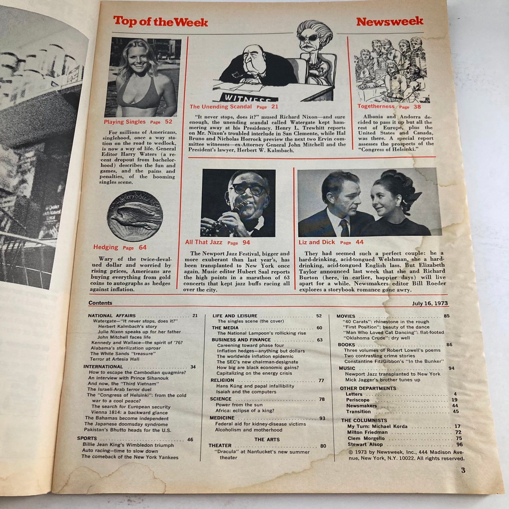 VTG Newsweek Magazine July 16 1973 Playing Singles on the Road to Wedlock