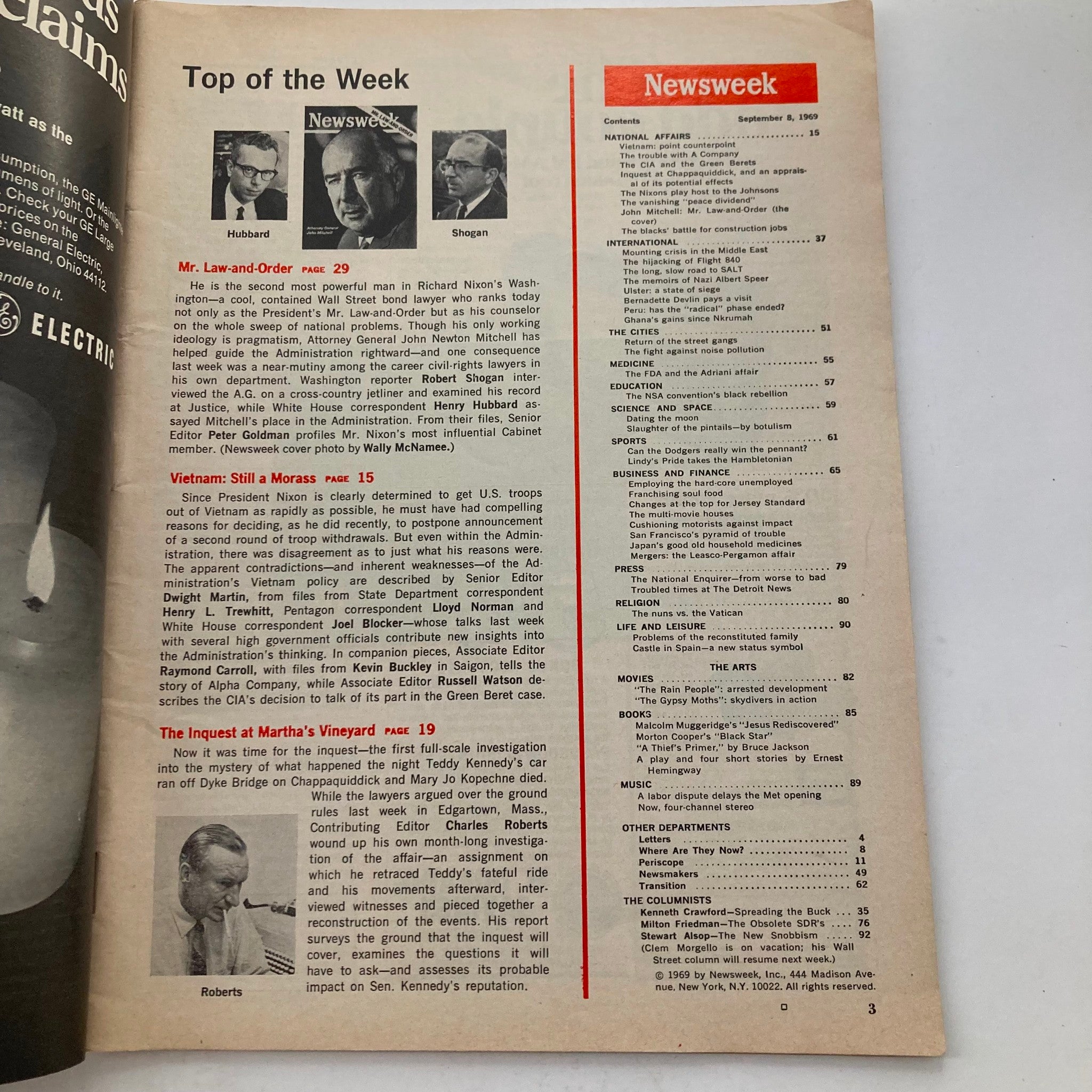 VTG Newsweek Magazine September 8 1969 Attorney General John Mitchell