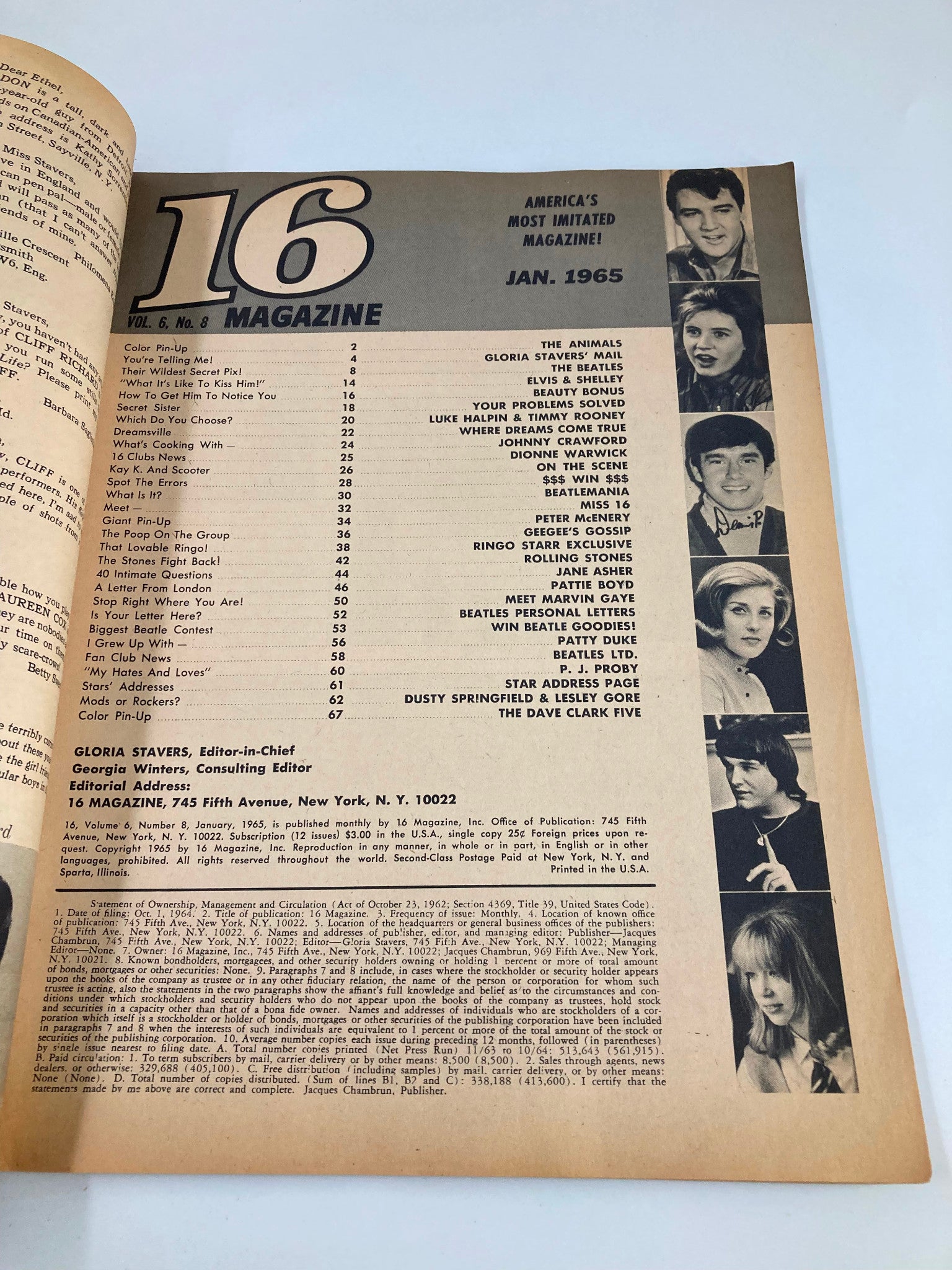 VTG 16 Magazine January 1965 Jane Asher, Manfred Mann, Honeycombs No Label