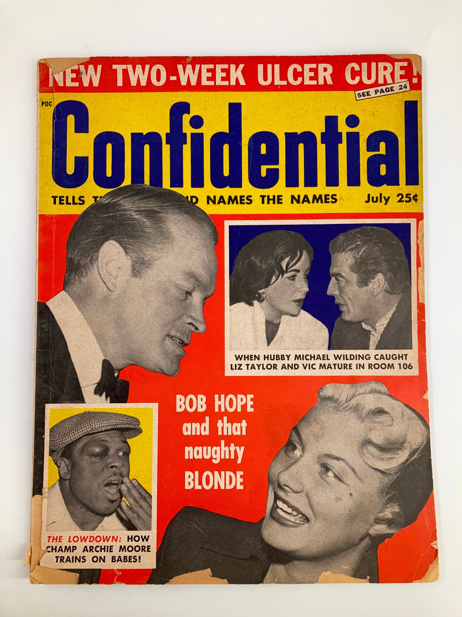 VTG Confidential Magazine July 1956 Bob Hope, Liz Taylor & Vic Mature No Label