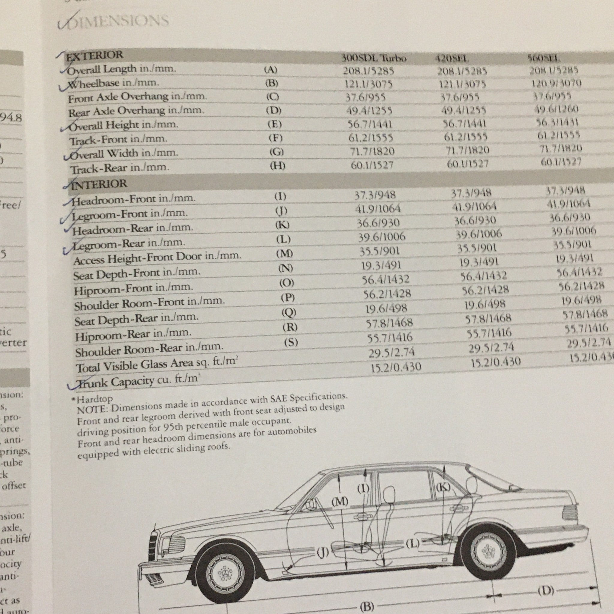 1987 Mercedes-Benz S-Class Specifications Dealership Car Auto Brochure Catalog