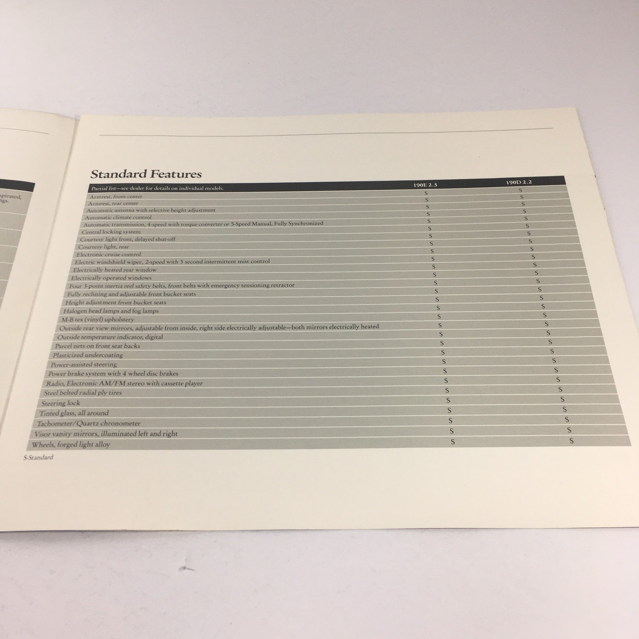 1985 Mercedes-Benz Specifications 100-Class Dealership Car Auto Brochure Catalog