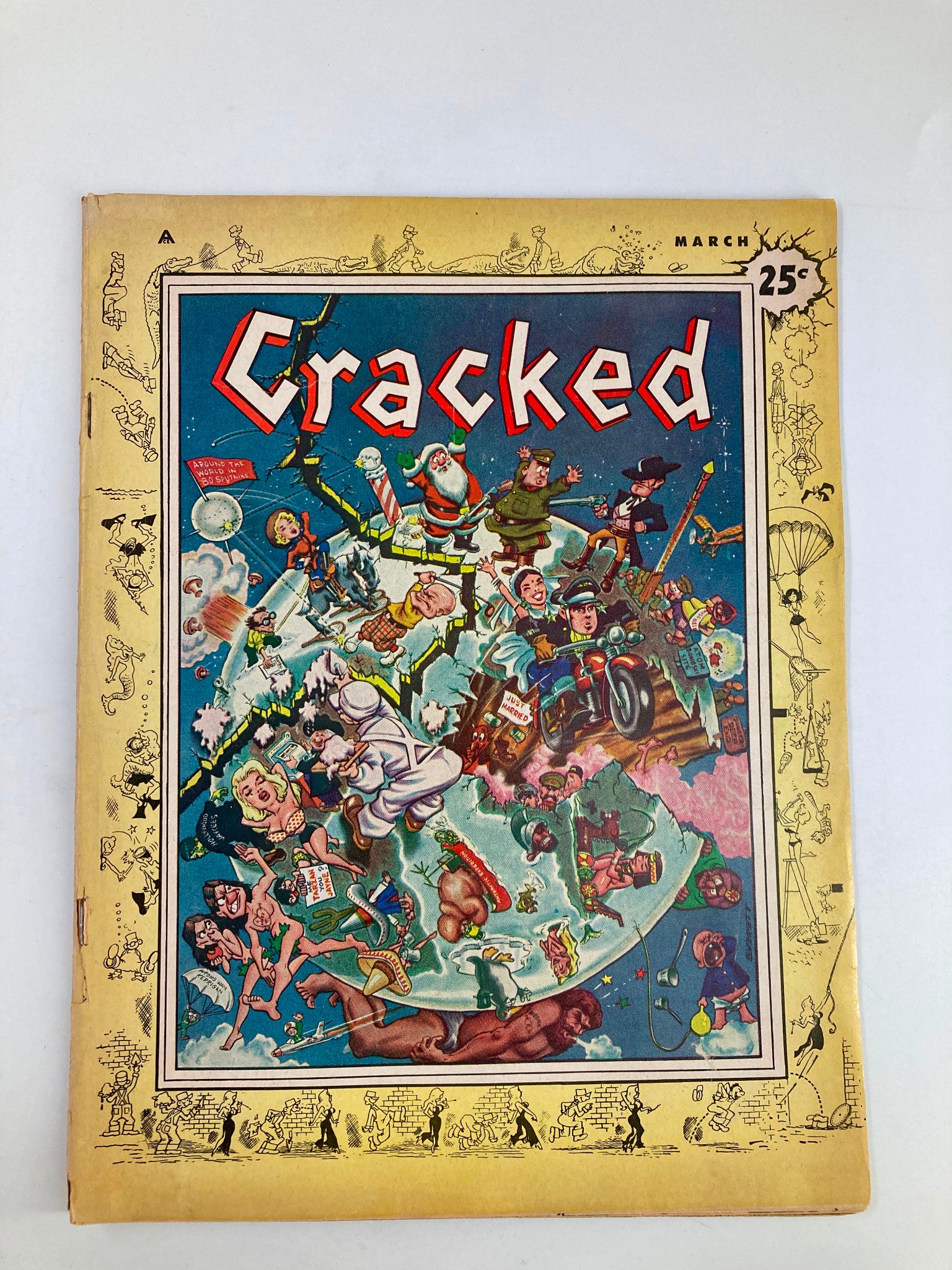 Cover of Cracked Magazine, March 1958, Issue #1, the first edition featuring humorous satire and introducing mascot Sylvester P. Smythe, with cover art by Bill Everett.