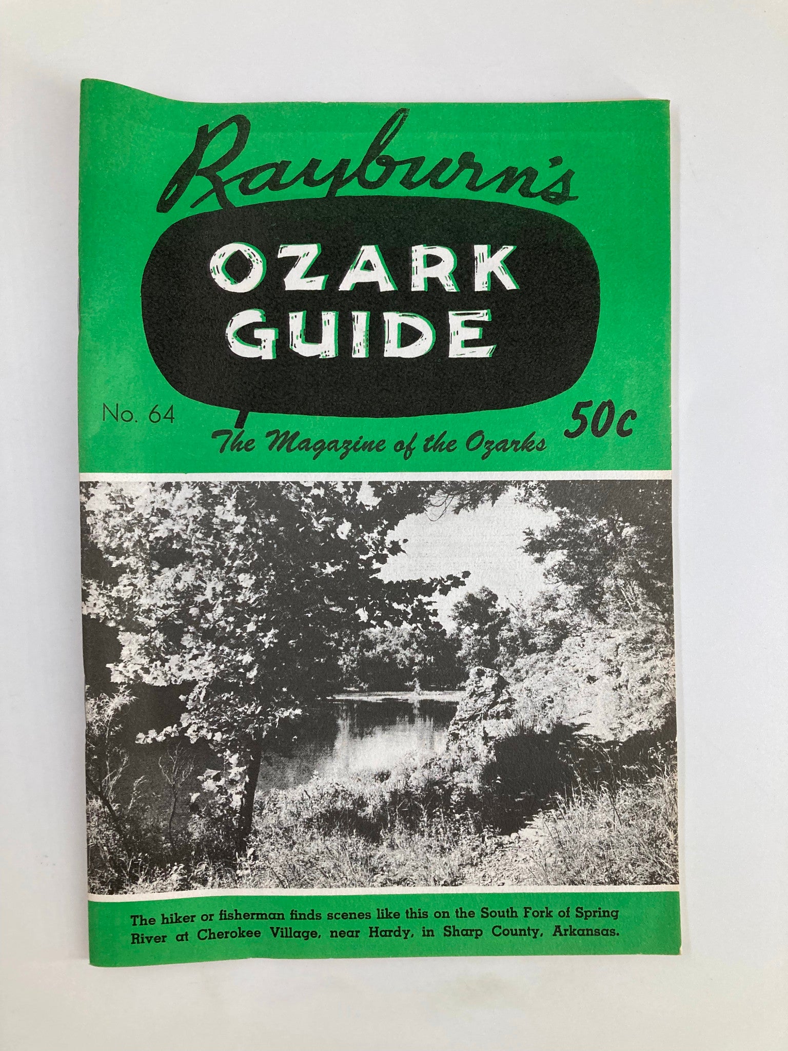 Cover of Rayburn's Ozark Guide Magazine May 1960 featuring scenic imagery of the South Fork of Spring River near Cherokee Village, Arkansas.