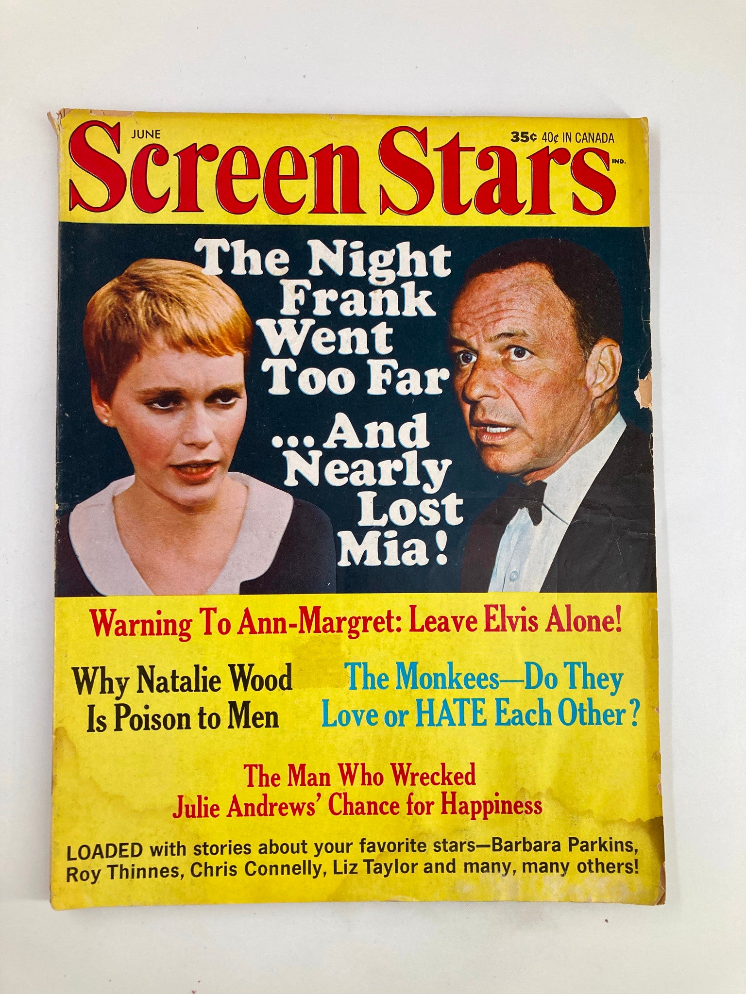 VTG Screen Stars Magazine June 1967 Frank Sinatra and Mia Farrow No Label