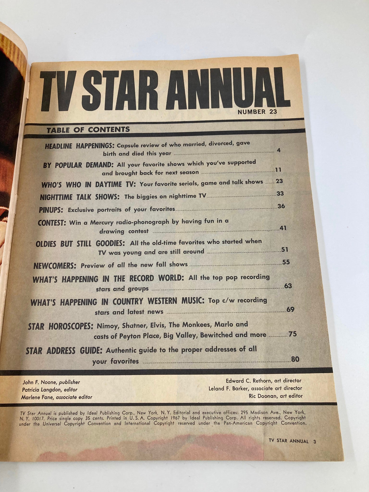 VTG TV Star Annual Magazine No. 23 The Monkees Sally Field Marlo Thomas No Label