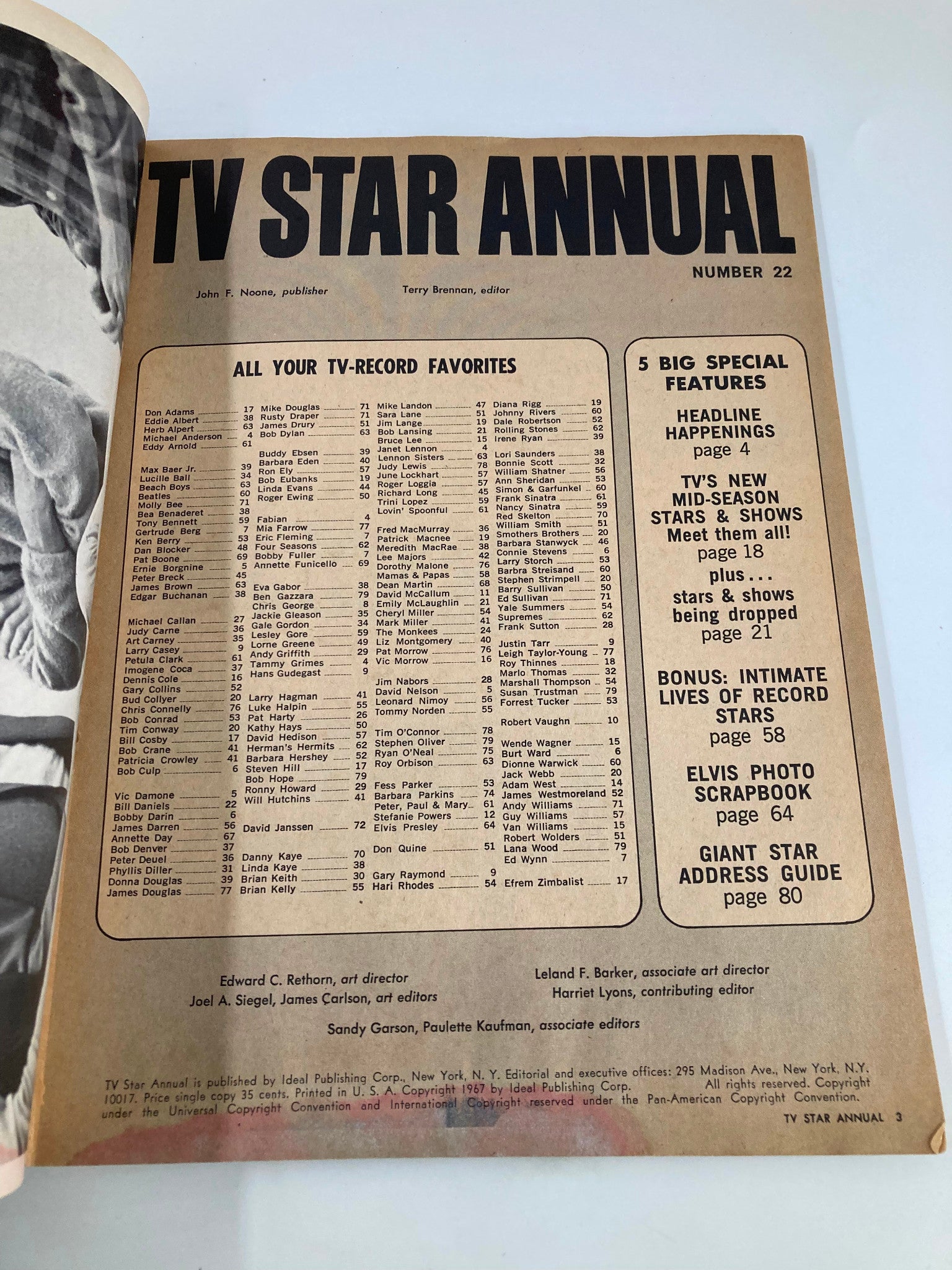 VTG TV Star Annual Magazine 1967 Elvis Presley Marlo Thomas Mike Landon No Label