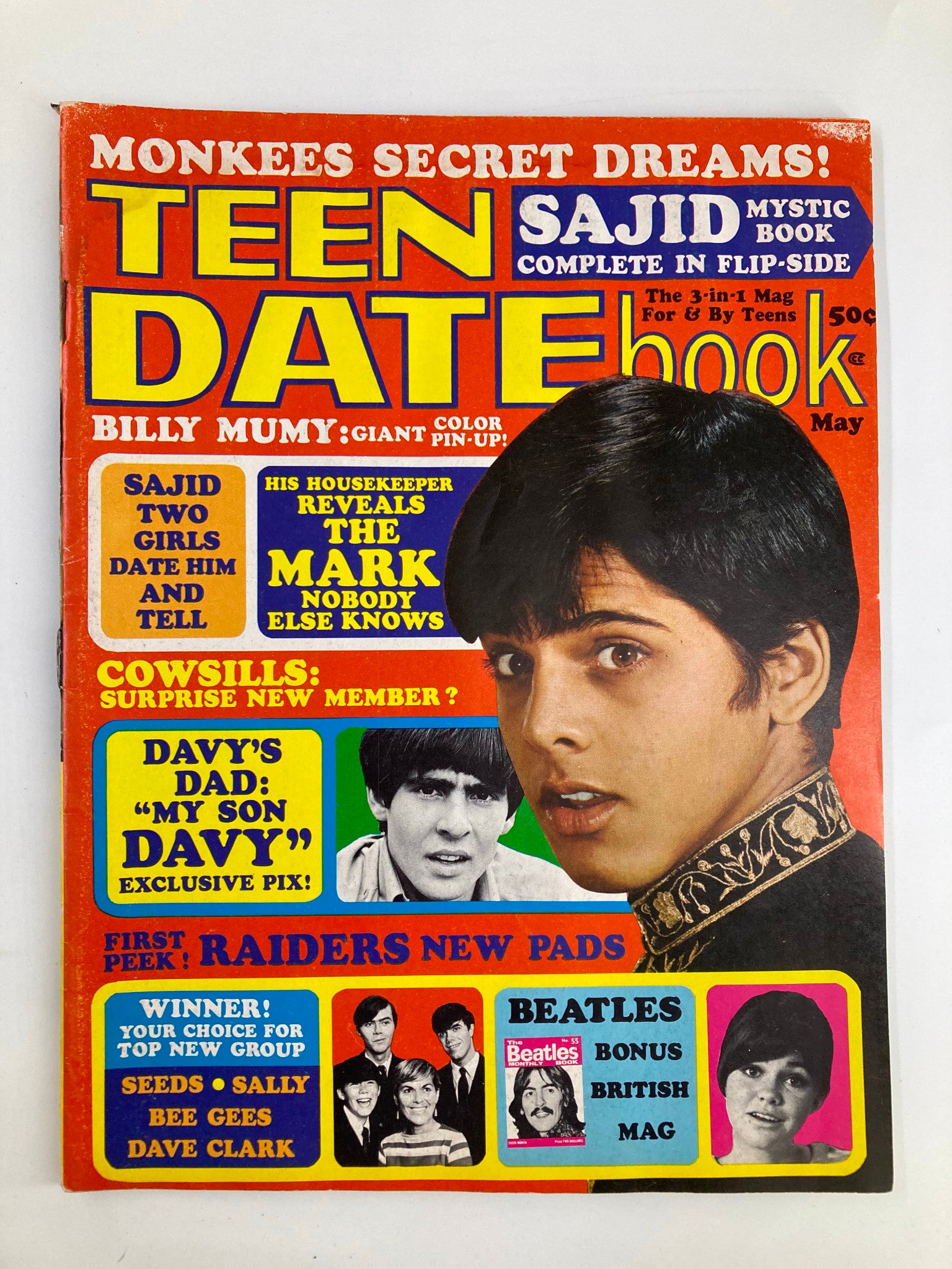 VTG Teen Date Book Magazine May 1968 Davy Jones, Billy Mumy & Sajid No Label