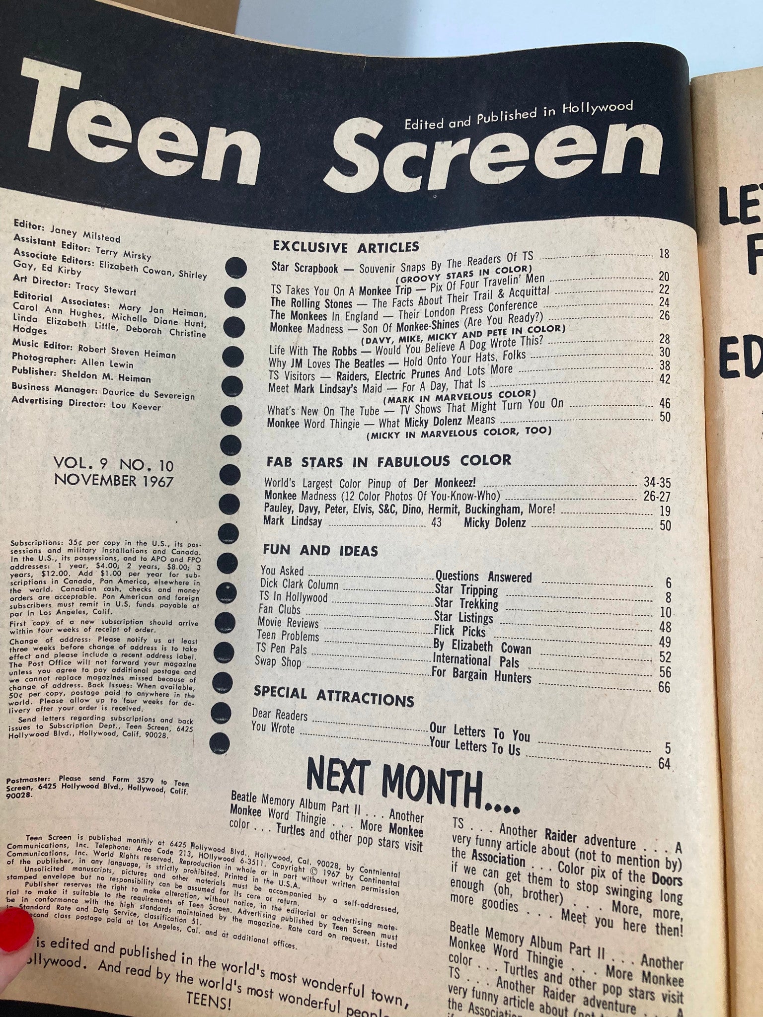 VTG Teen Screen Magazine November 1967 How The Beatles Changed World No Label