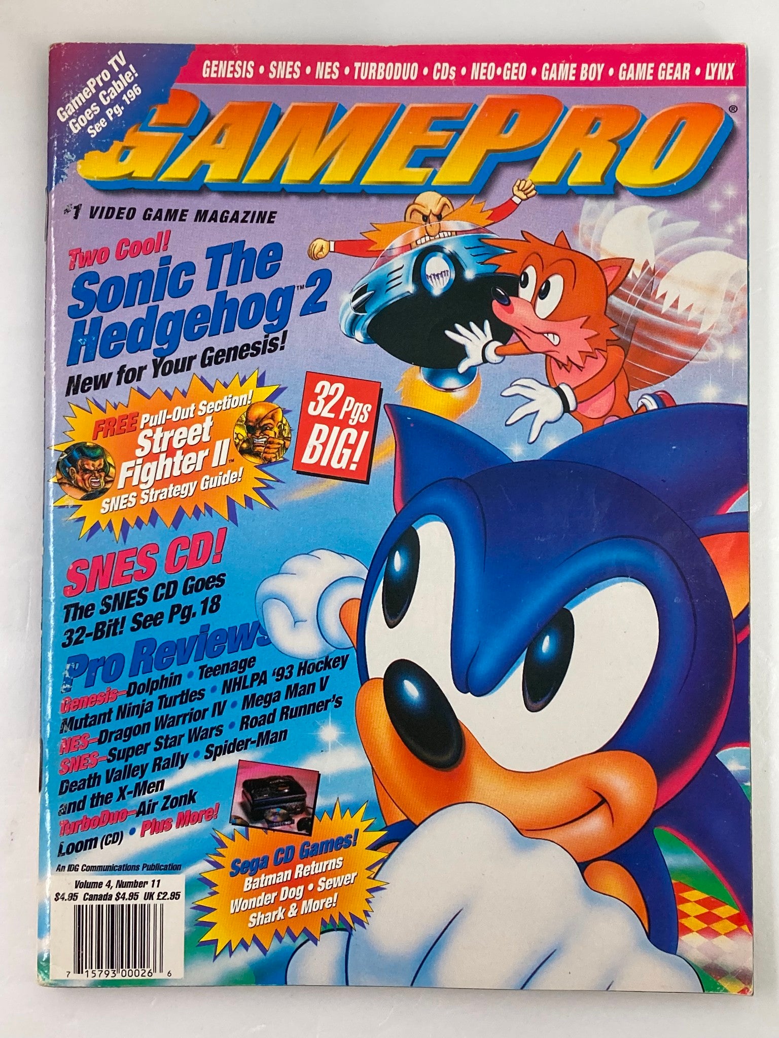 GamePro Magazine Vol 4 #11 Sonic Hedgehog 2 New for Your Genesis november 1992