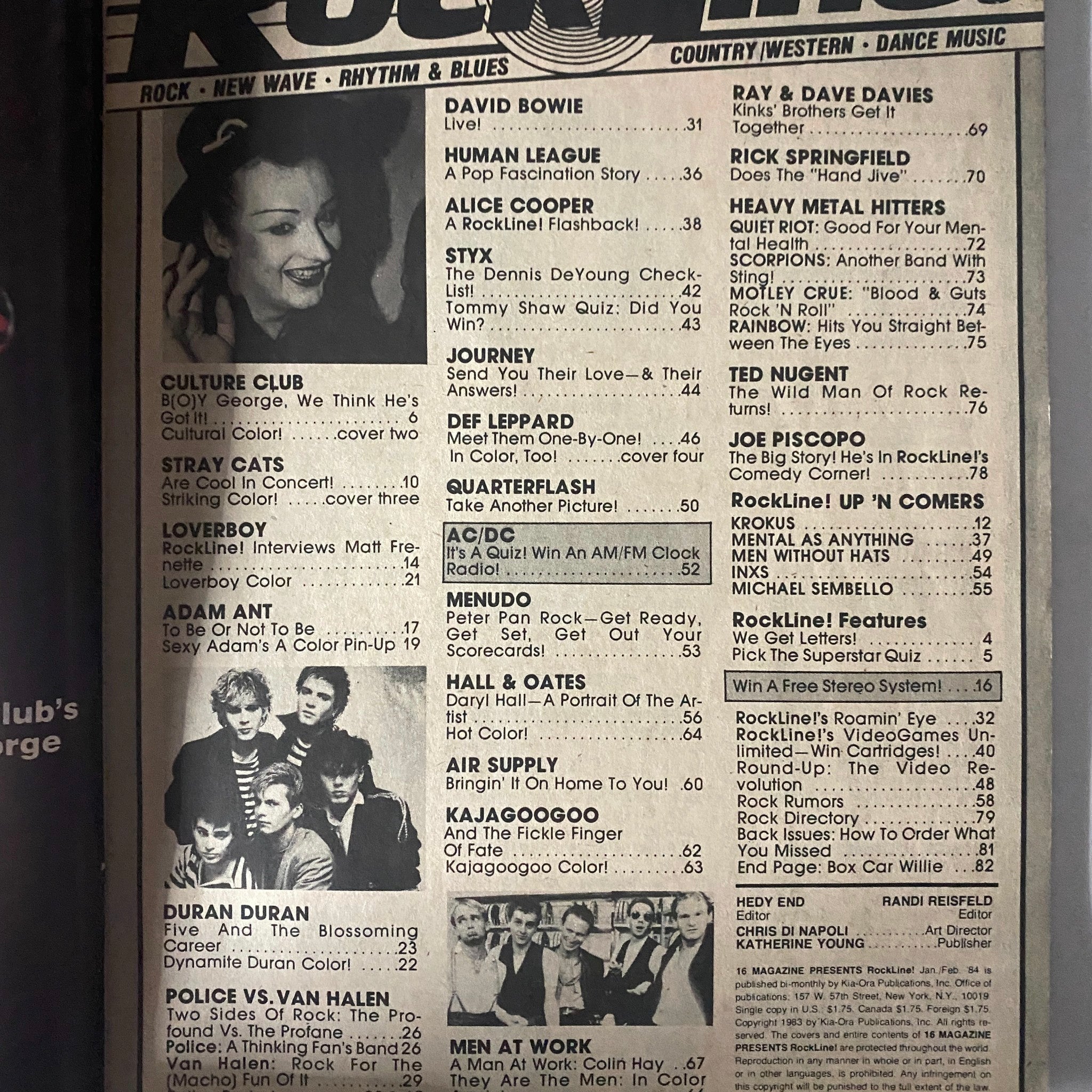 16 Magazine Presents Rock Line January 1984 Boy George, Duran Duran No Label
