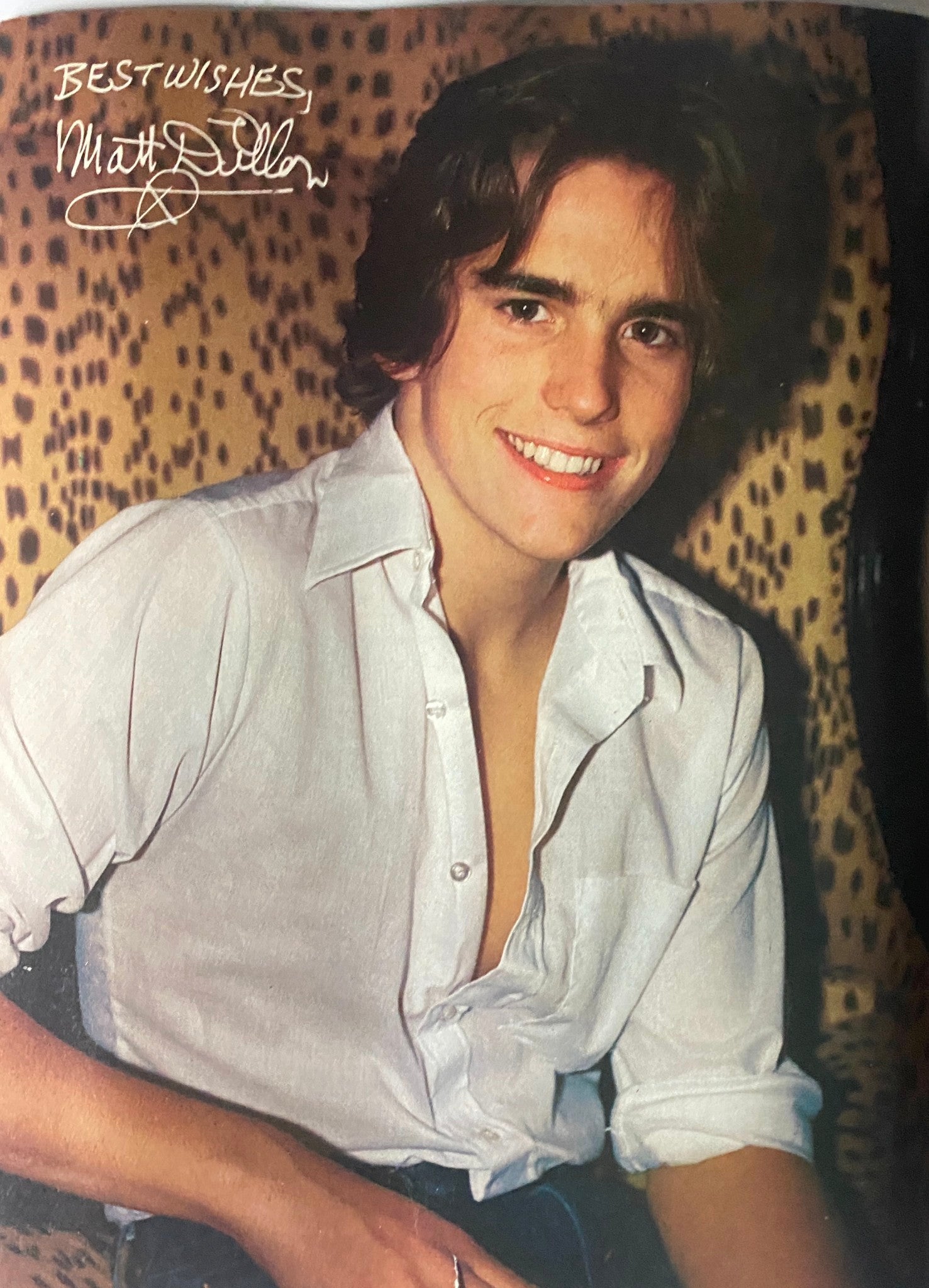 Signed photo of Matt Dillon featured in SuperTeen Magazine July 1981 with a personal message, capturing the essence of 1980s teen celebrity charm.