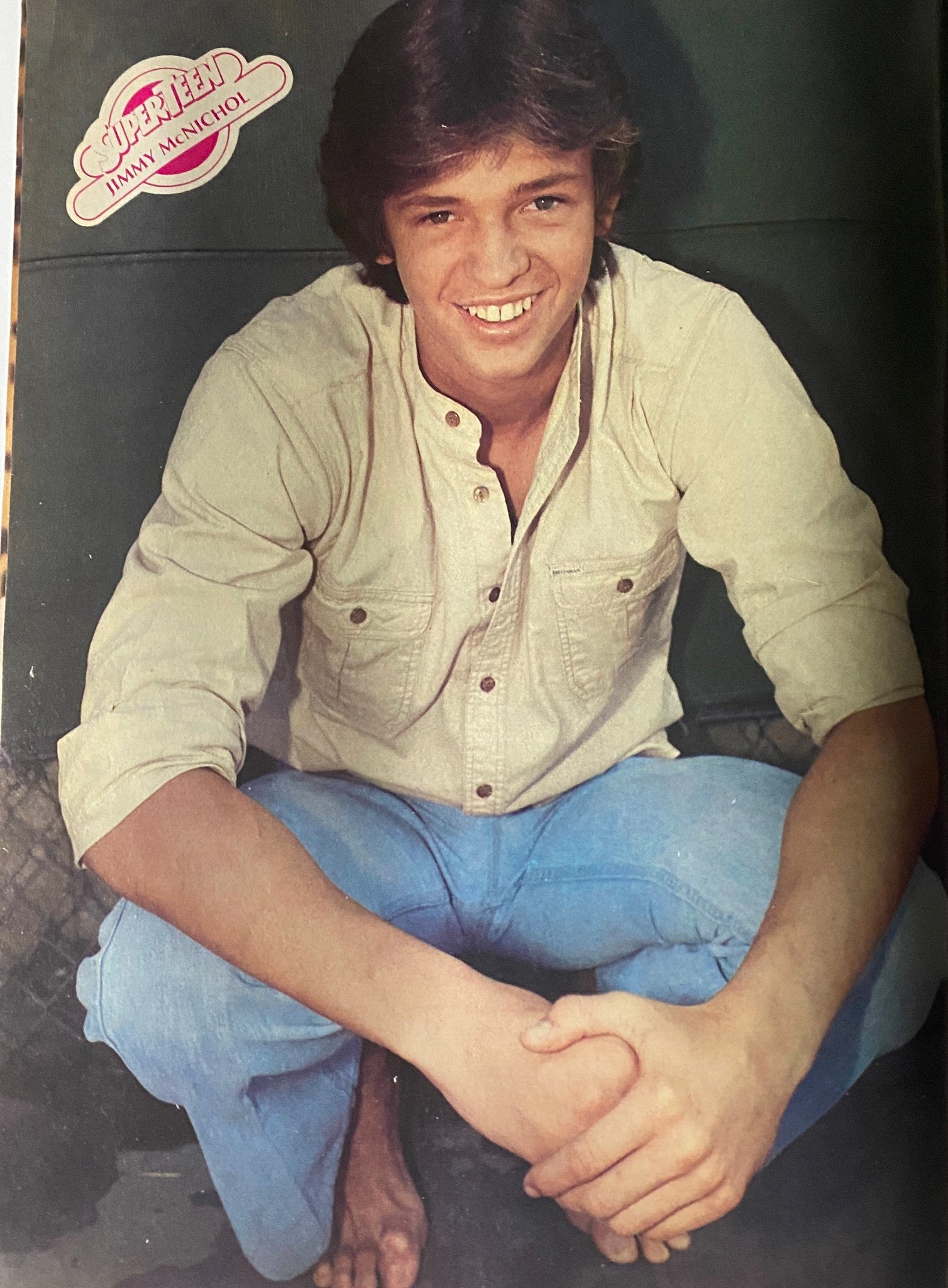 SuperTeen Magazine July 1981 featuring a smiling young actor Jimmy McNichol sitting casually with a denim outfit, embodying 1980s teen idol charm.