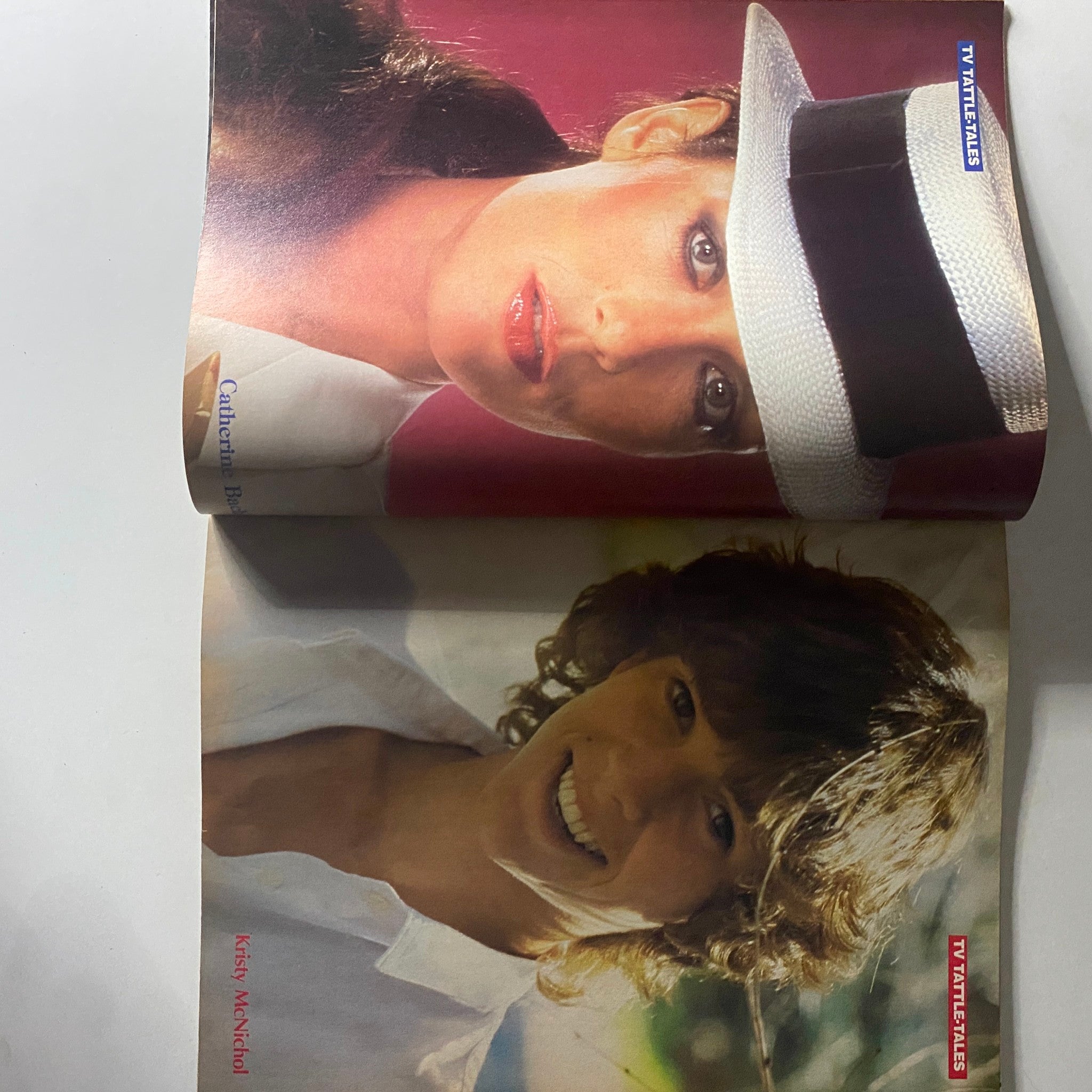 Pages from 16 Magazine TV Tattle-Tales Spring 1981 featuring Catherine Bach and Kristy McNichol, emphasizing popular celebrity interviews.