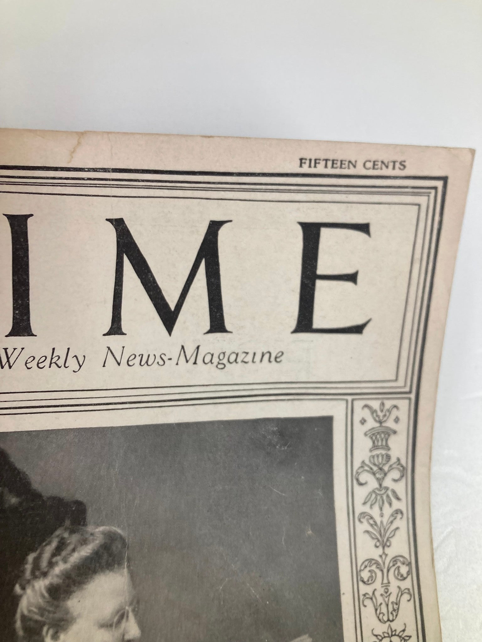 Close-up of the header from VTG Time Magazine March 2, 1925, highlighting the title and price of fifteen cents, indicative of the magazine's historical value.