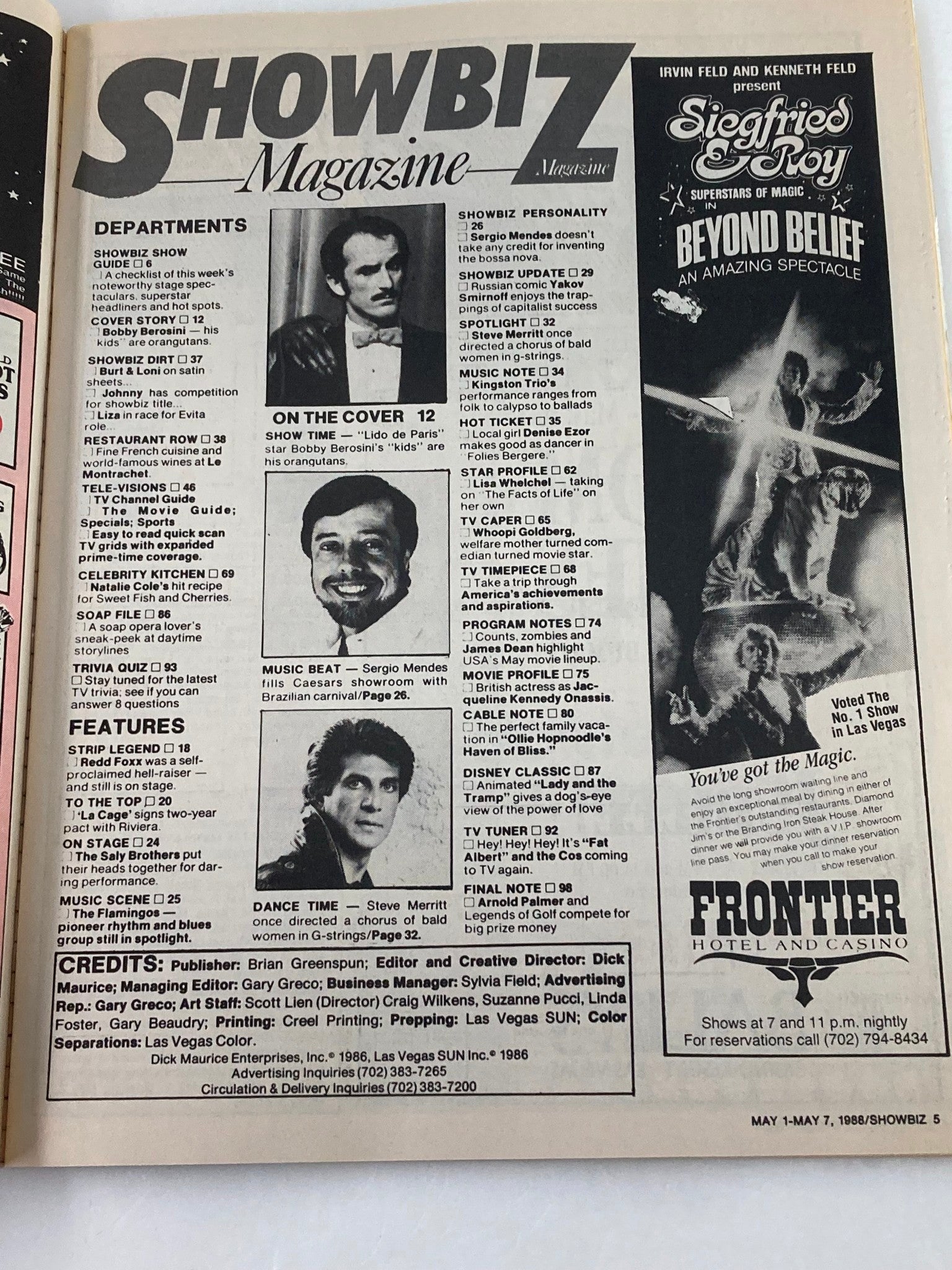 VTG Showbiz Magazine May 1 1988 Bobby Berosini and Redd Foxx No Label