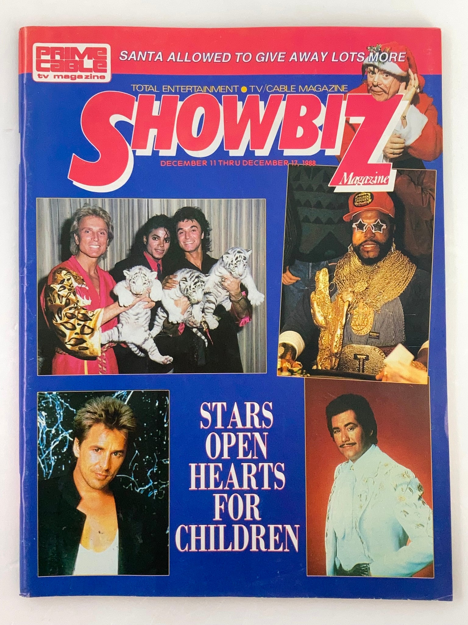 Cover of VTG Showbiz Magazine December 11 1988 featuring notable personalities, including Hans Pantar and Scarlett Grable, showcasing the vibrant entertainment culture of the late 1980s.