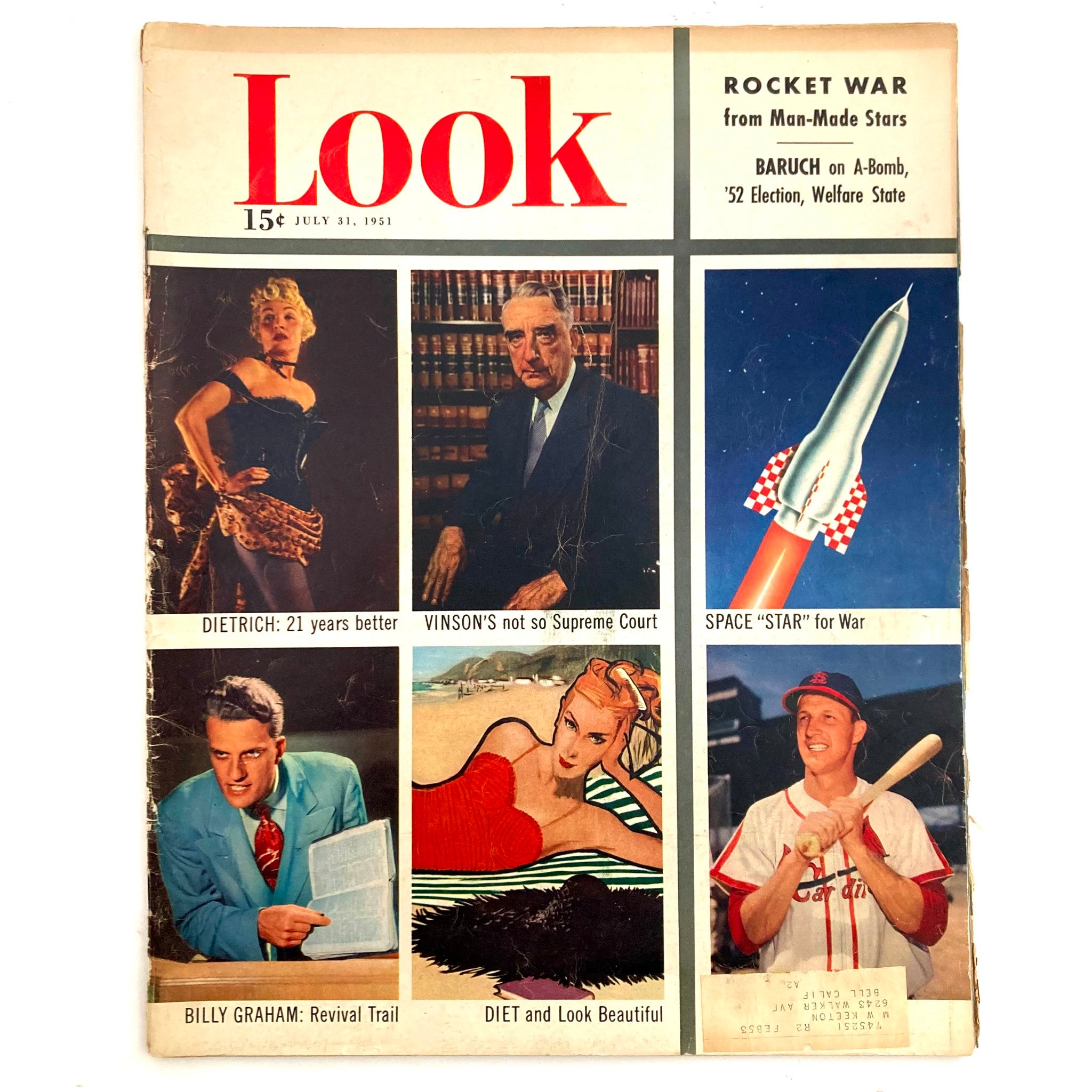 Look Magazine July 31 1951 Marlene Dietrich, Maurice Terrell and Billy Graham