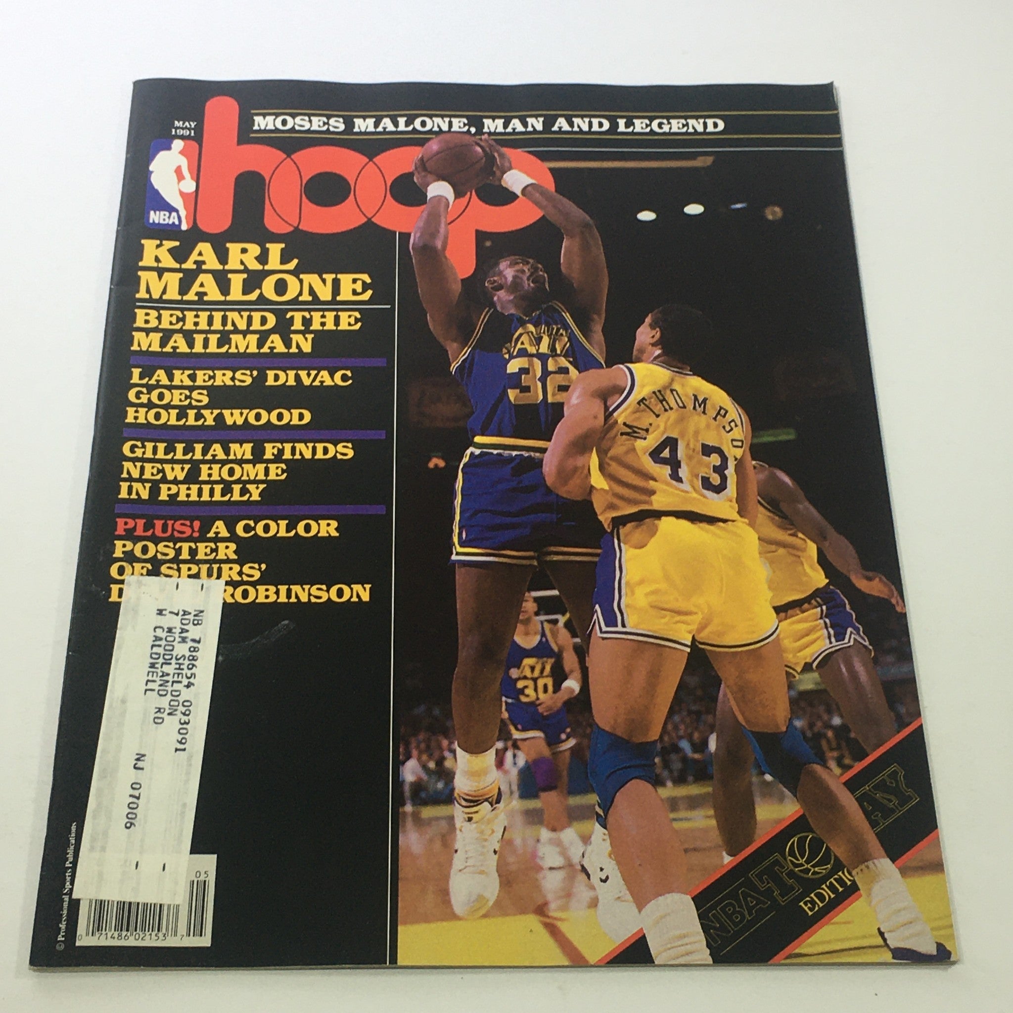 Hoop NBA Magazine: May 1991 - Jazz's Karl Malone & L.A. Lakers' Mychal Thompson