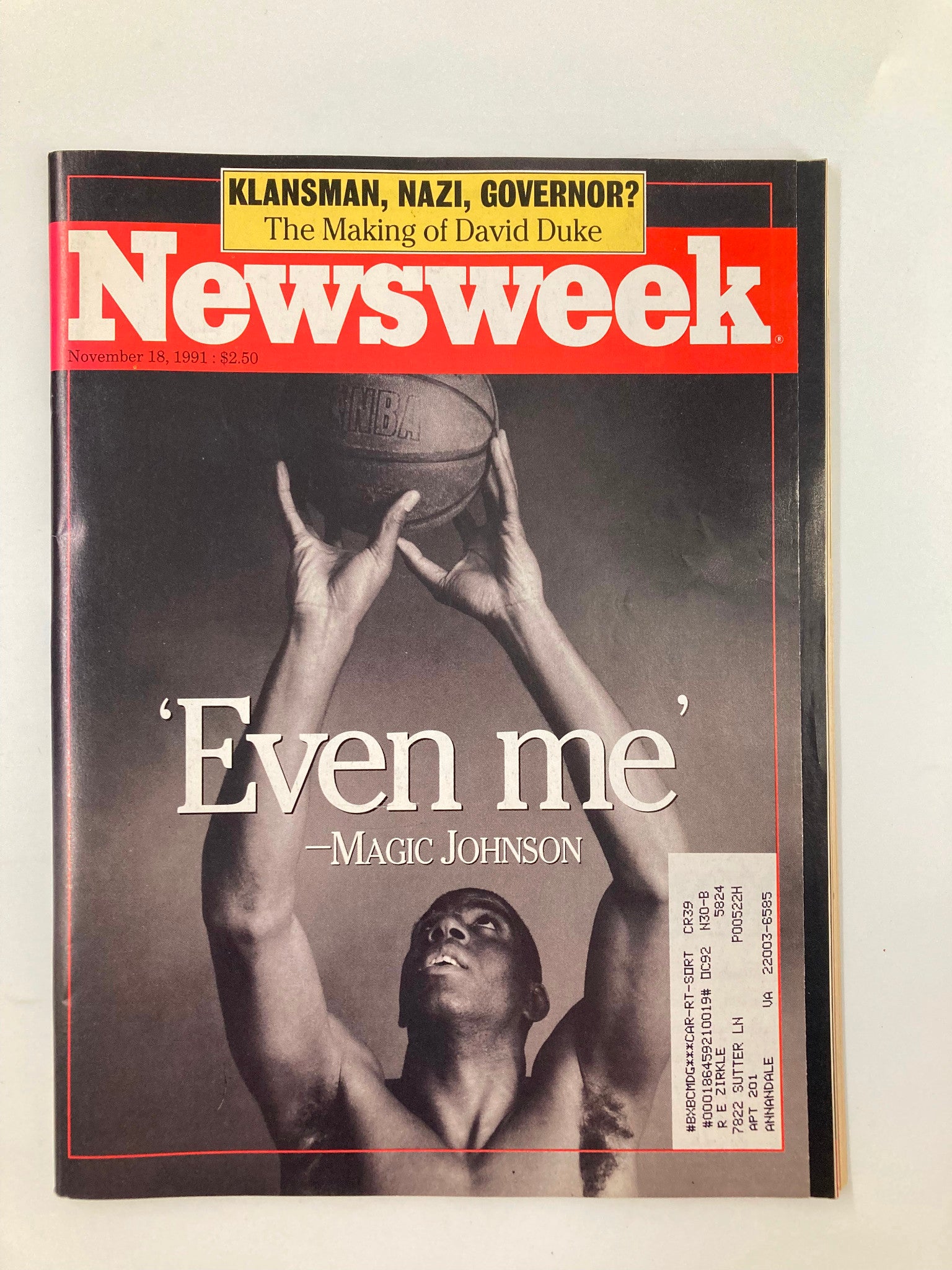 Newsweek Magazine November 18 1991 Magic Johnson & Klansman, Nazi, Governor