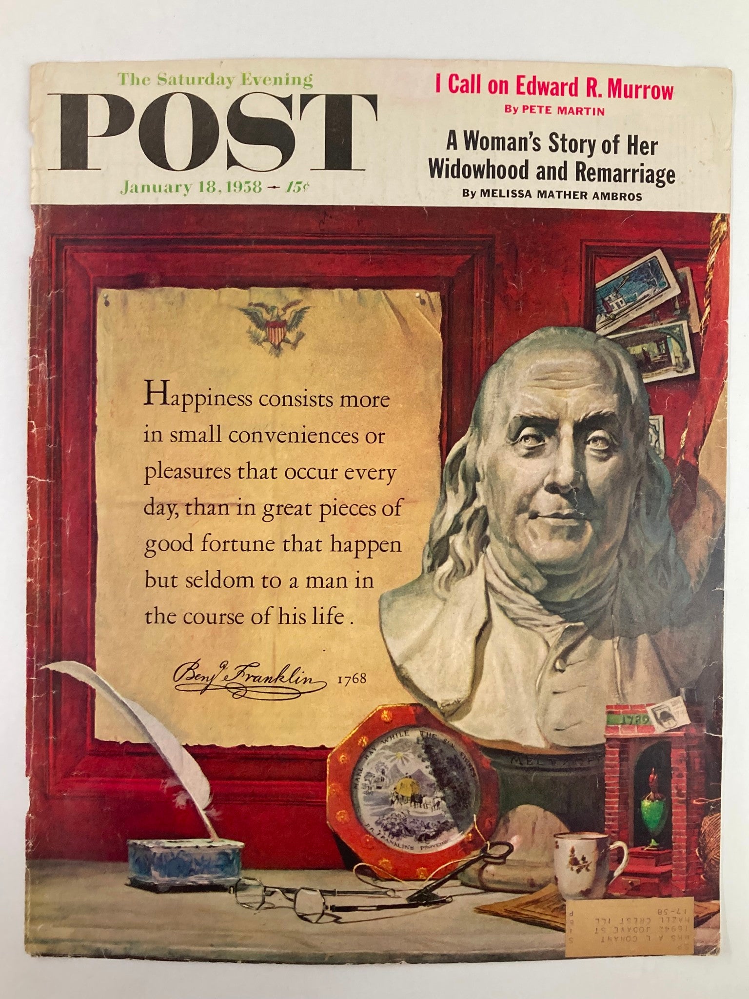 COVER ONLY The Saturday Evening Post January 18 1958 I Call on Edward R. Murrow