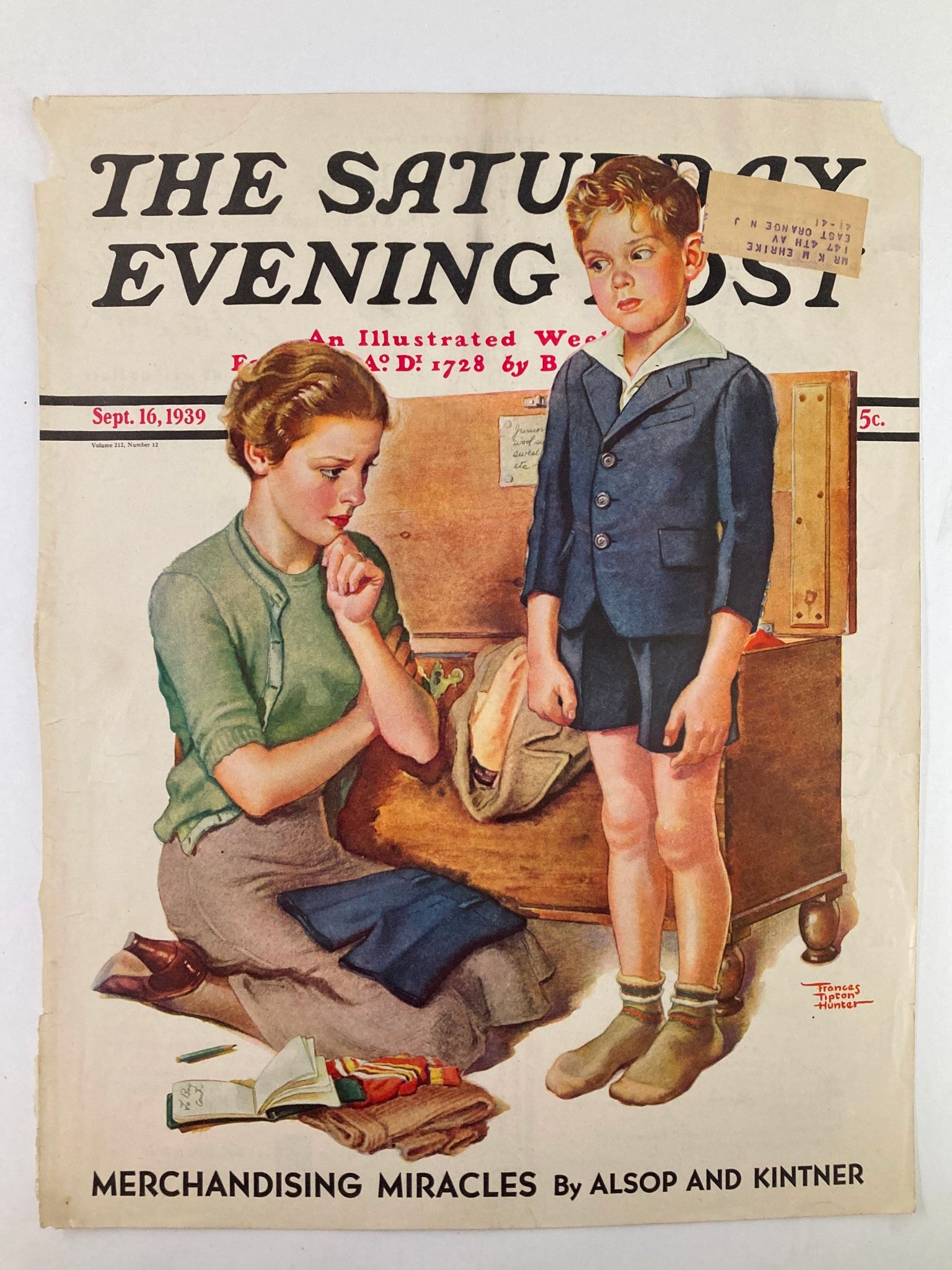 COVER ONLY The Saturday Evening Post September 16 1939 Merchandising Miracle