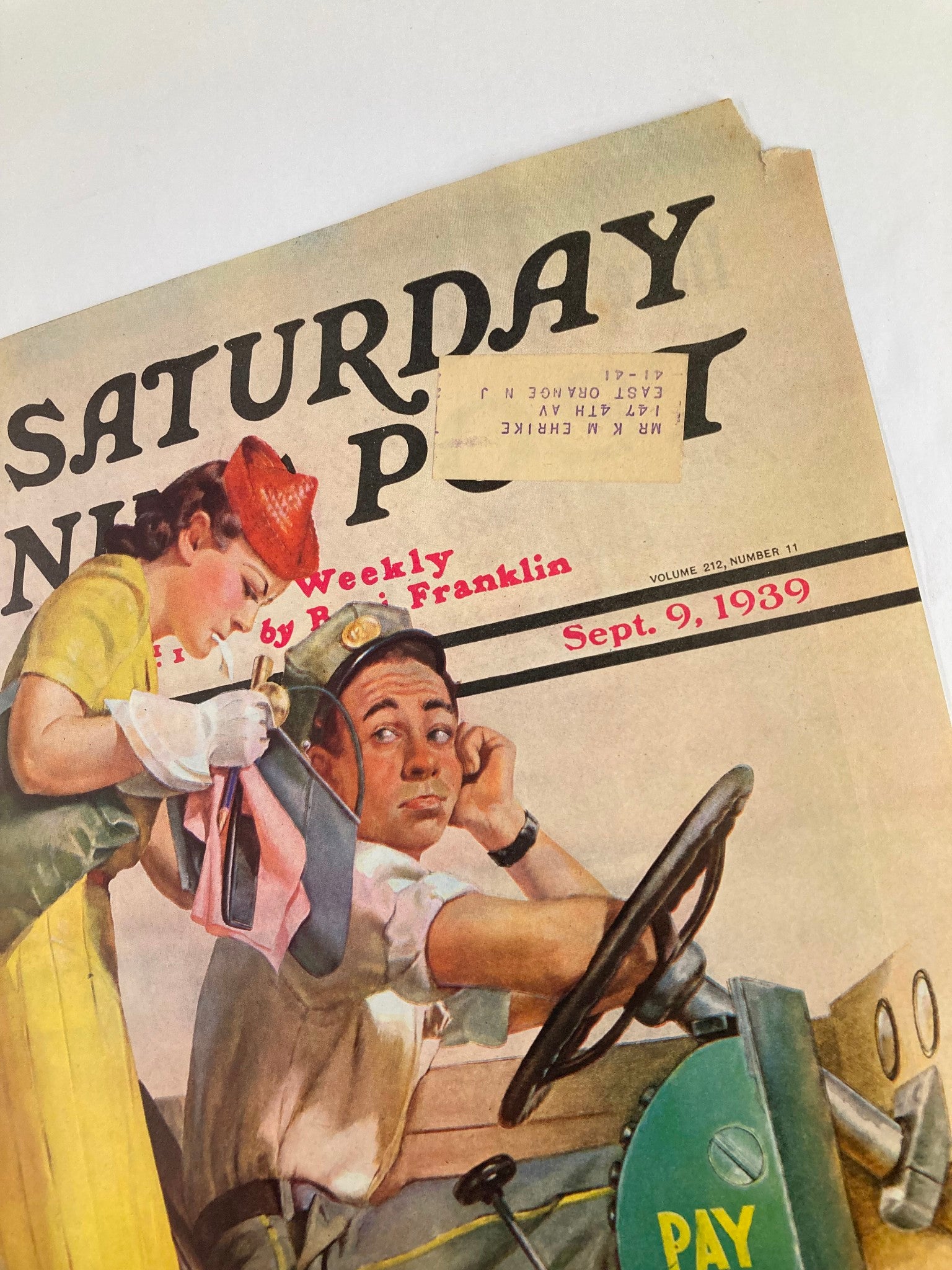 COVER ONLY The Saturday Evening Post September 9 1939 A MacKinlay Kantor Serial