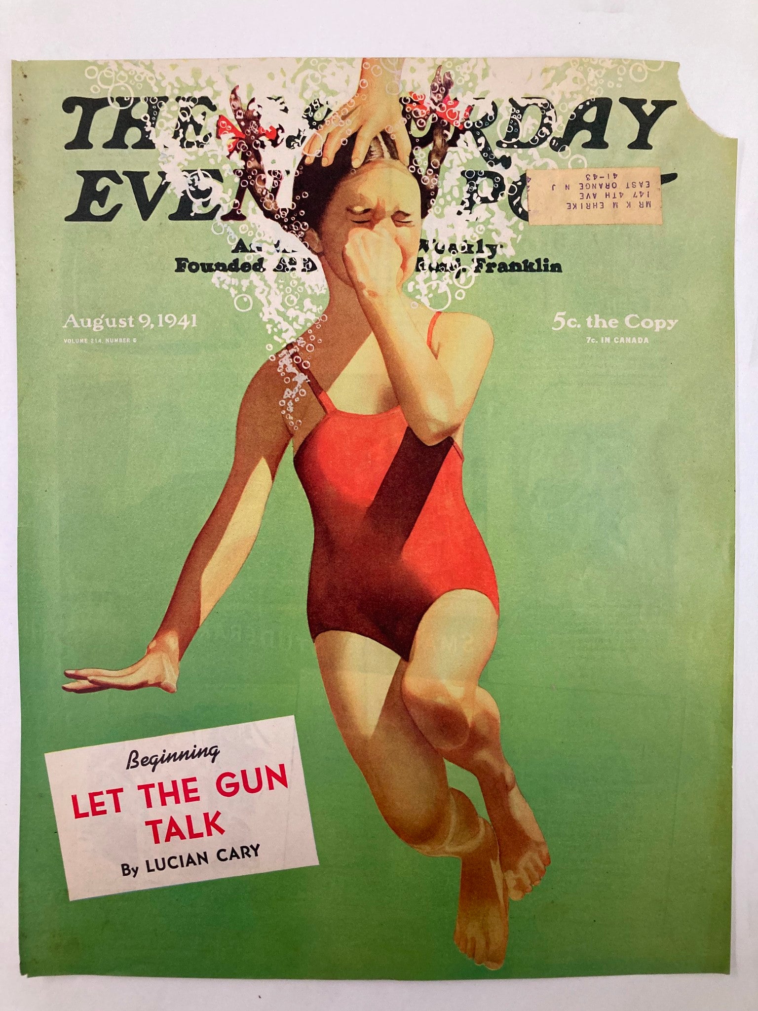 COVER ONLY The Saturday Evening Post August 9 1941 Let The Gun Talk