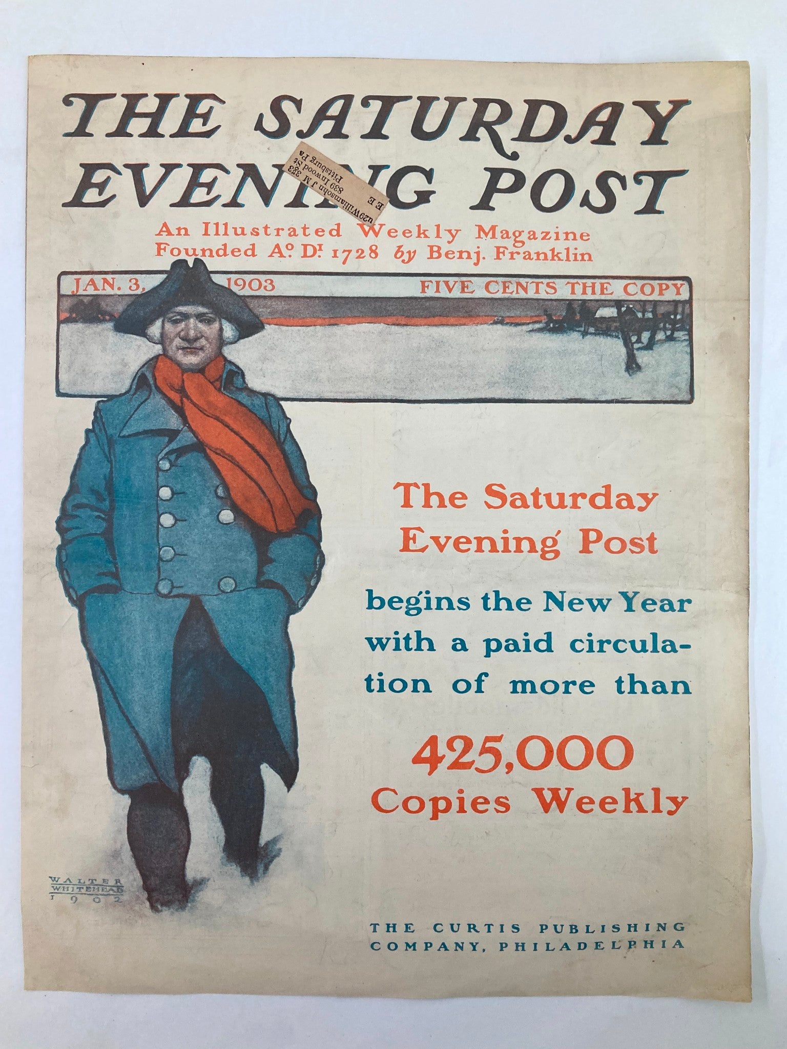 COVER ONLY The Saturday Evening Post January 3 1903 New Year Paid Circulation