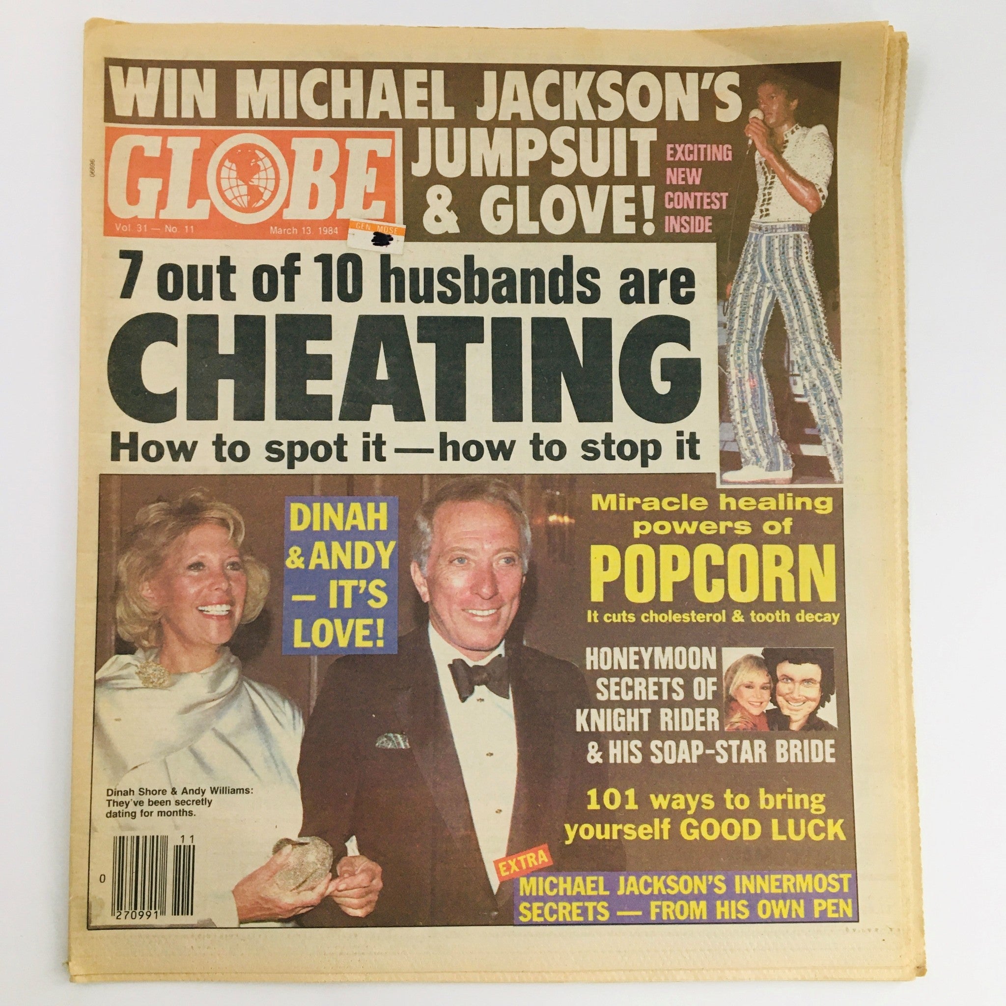 Globe Newspaper Vol 31 #11 March 13 1984 Michael Jackson & Dina Shore & Andy W.