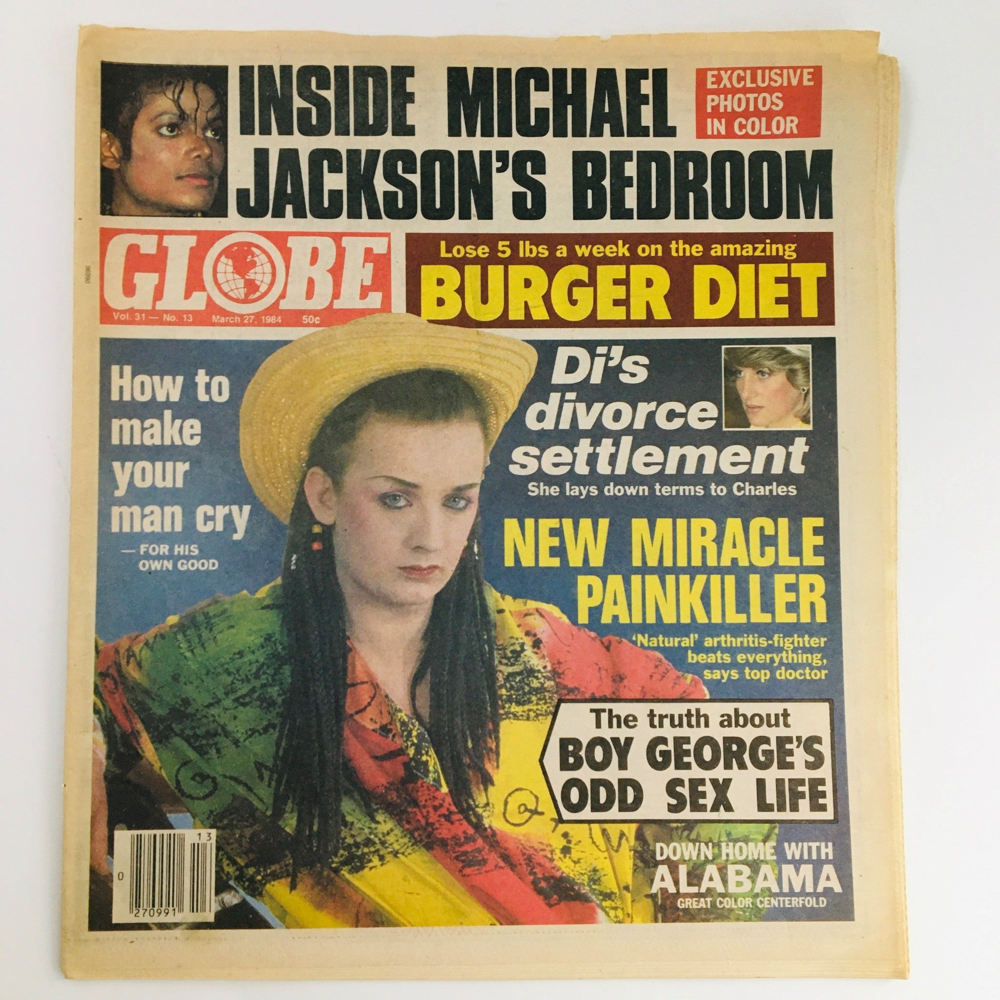 Globe Newspaper Vol 31 #13 March 27 1984 Michael Jackson Room & Princess Diana